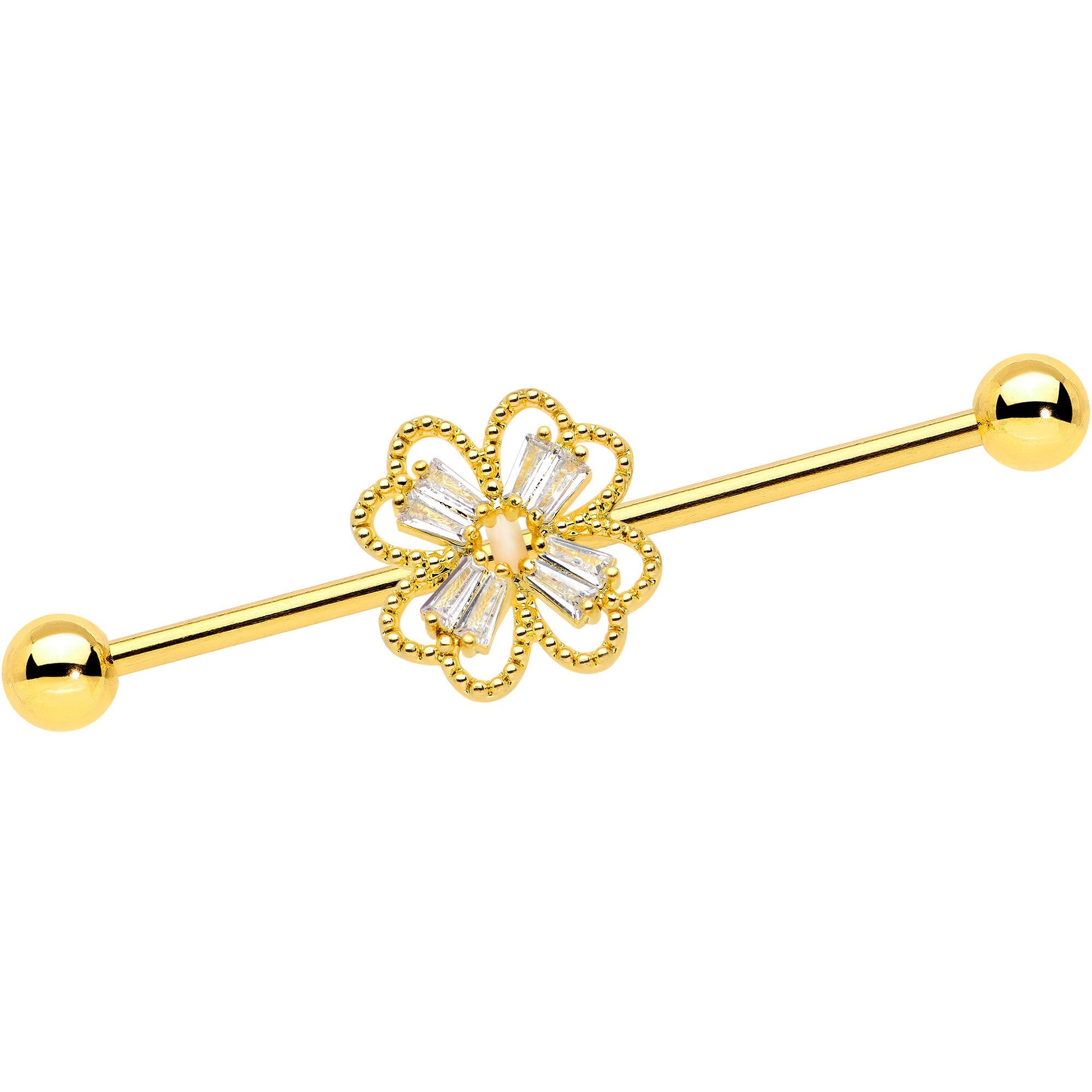 BodyCandy 14G Clear Gem Gold Tone Textured Cross Industrial Barbell 38mm — main product shot