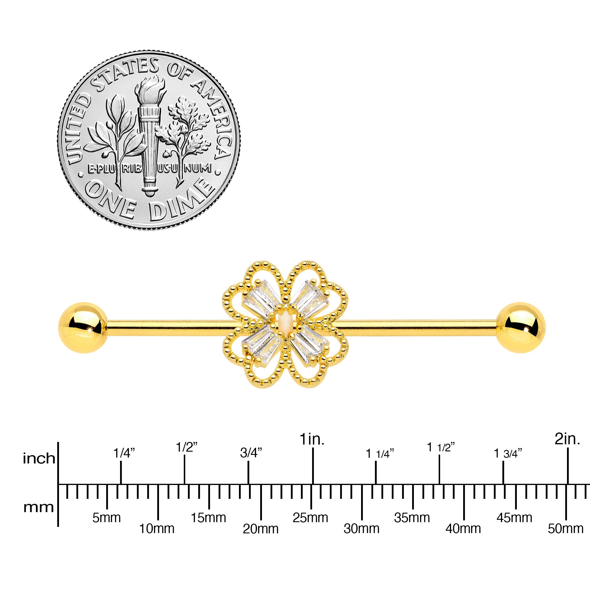 BodyCandy 14G Clear Gem Gold Tone Textured Cross Industrial Barbell 38mm — lifestyle context