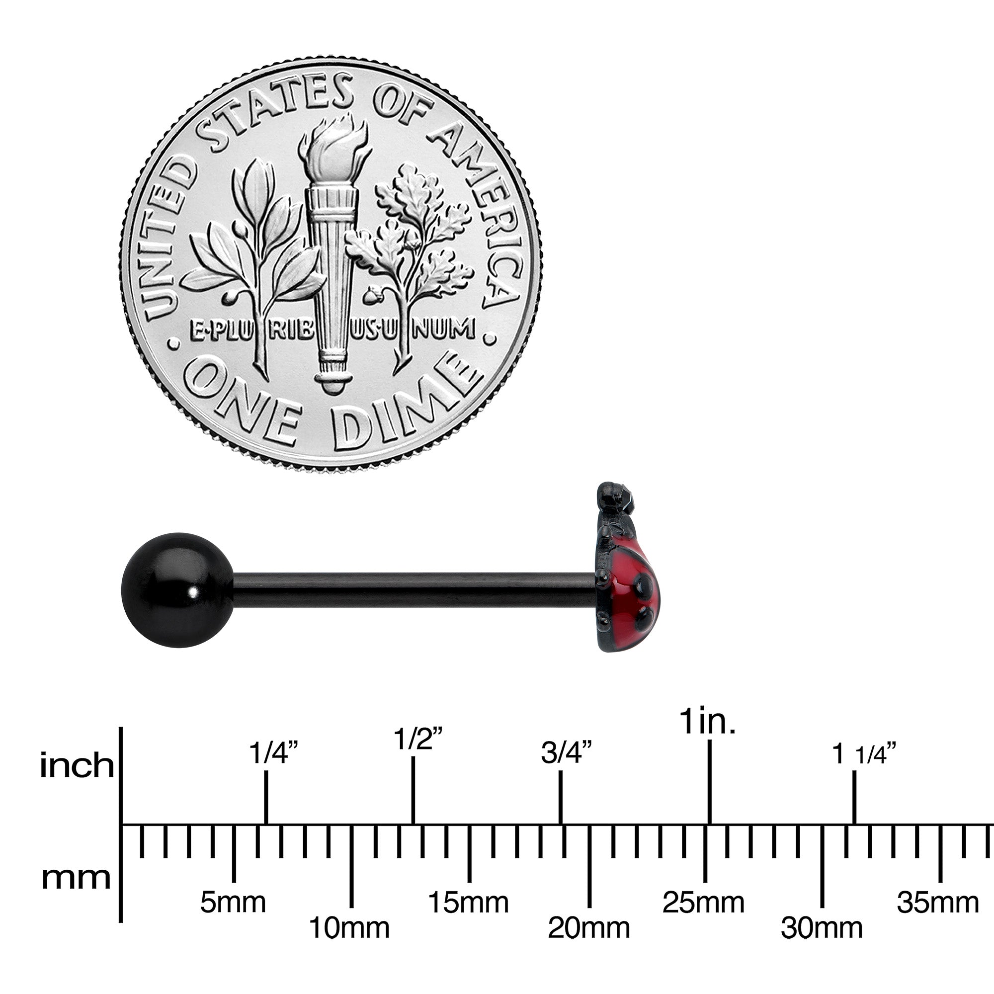 BodyCandy Black Classic Ladybug Top End Barbell Tongue Ring — side view