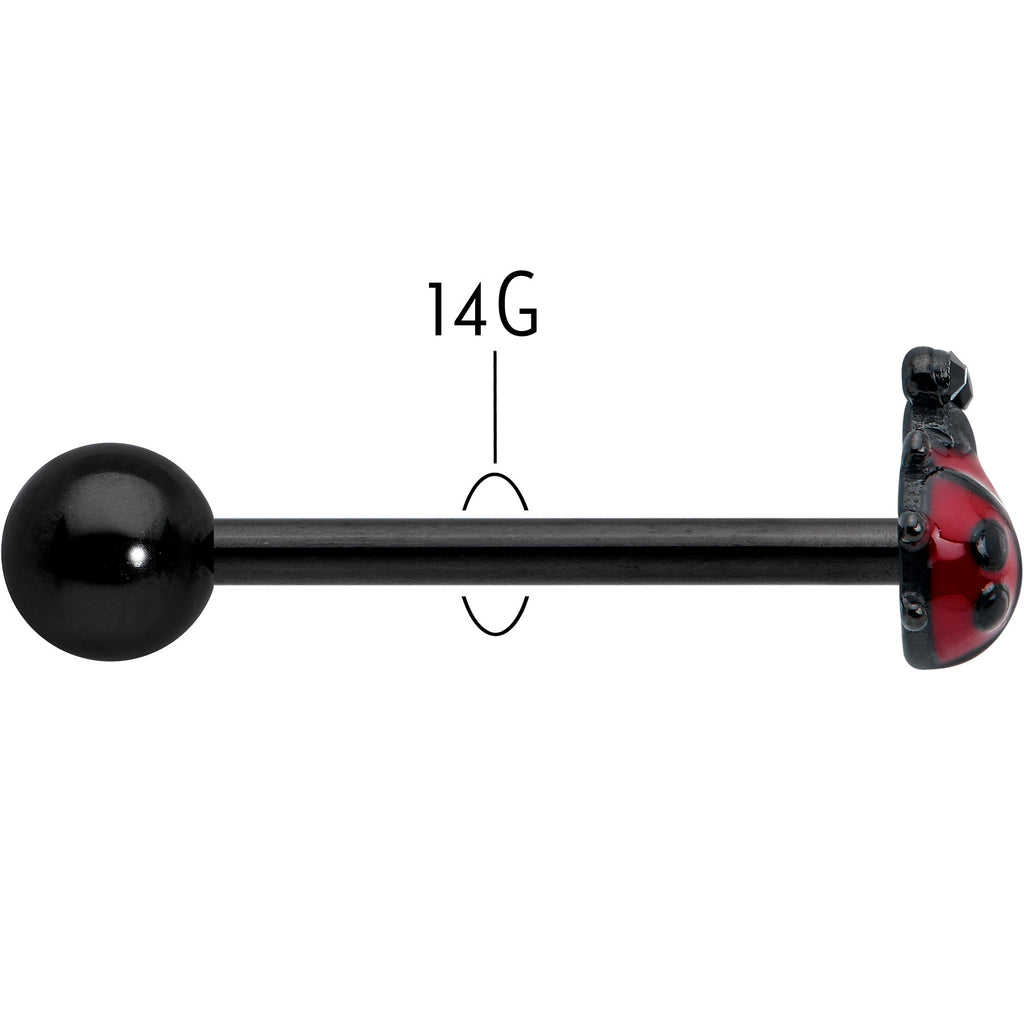 BodyCandy Black Classic Ladybug Top End Barbell Tongue Ring — back view