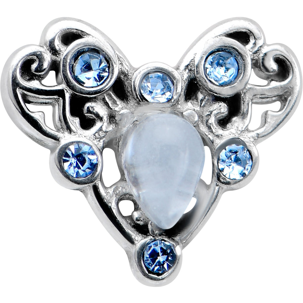 BodyCandy Blue Gem Twining Heart Mystic Orb Barbell Tongue Ring — detail close-up