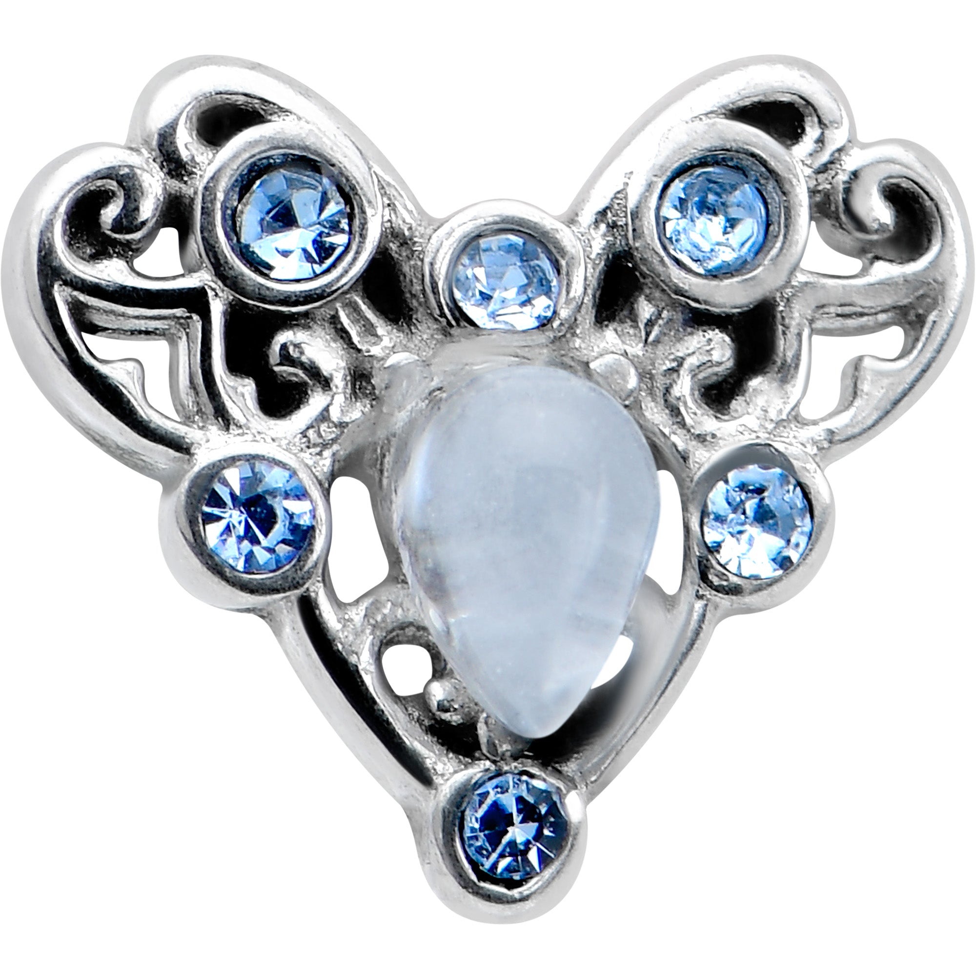 BodyCandy Blue Gem Twining Heart Mystic Orb Barbell Tongue Ring — detail close-up