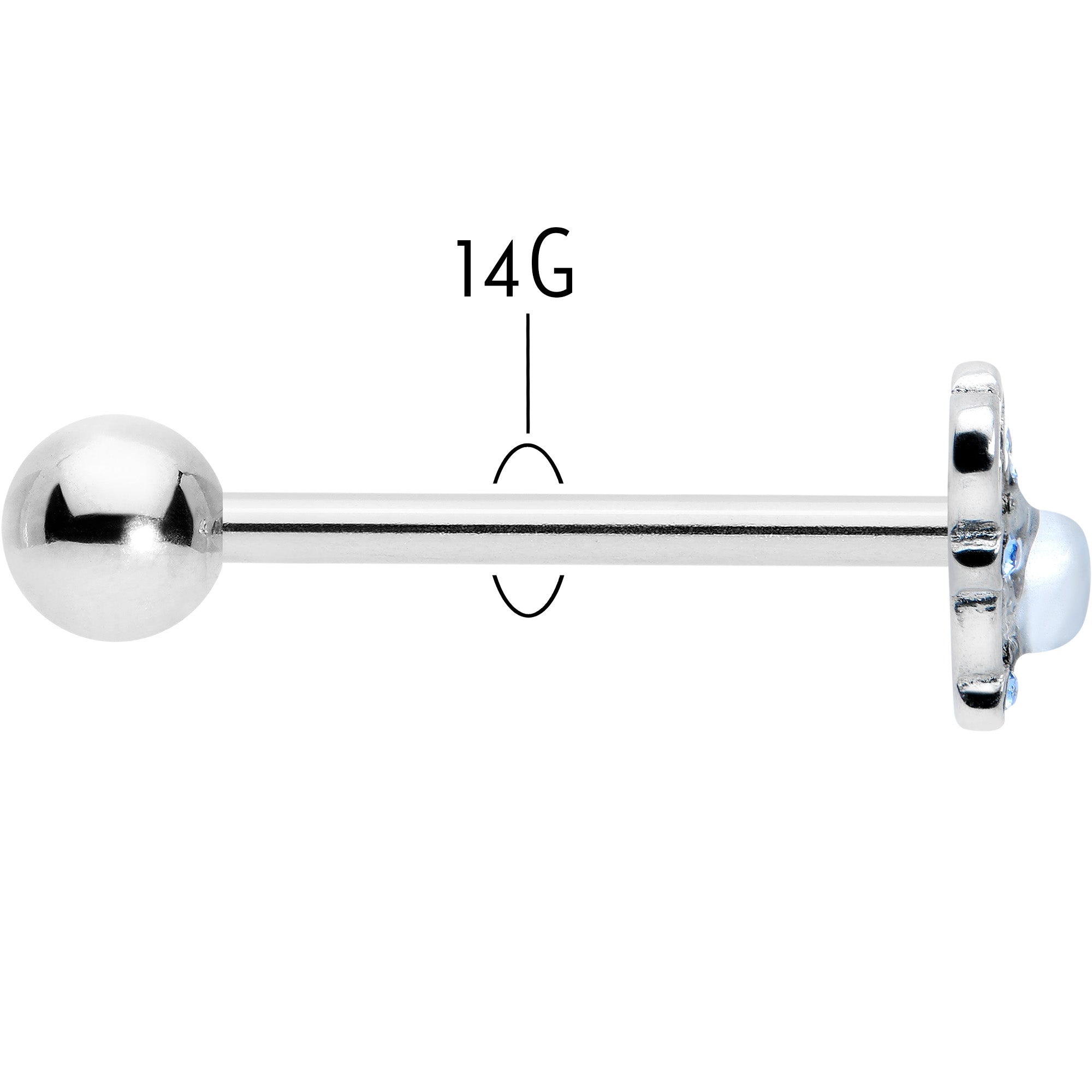 BodyCandy Blue Gem Twining Heart Mystic Orb Barbell Tongue Ring — back view