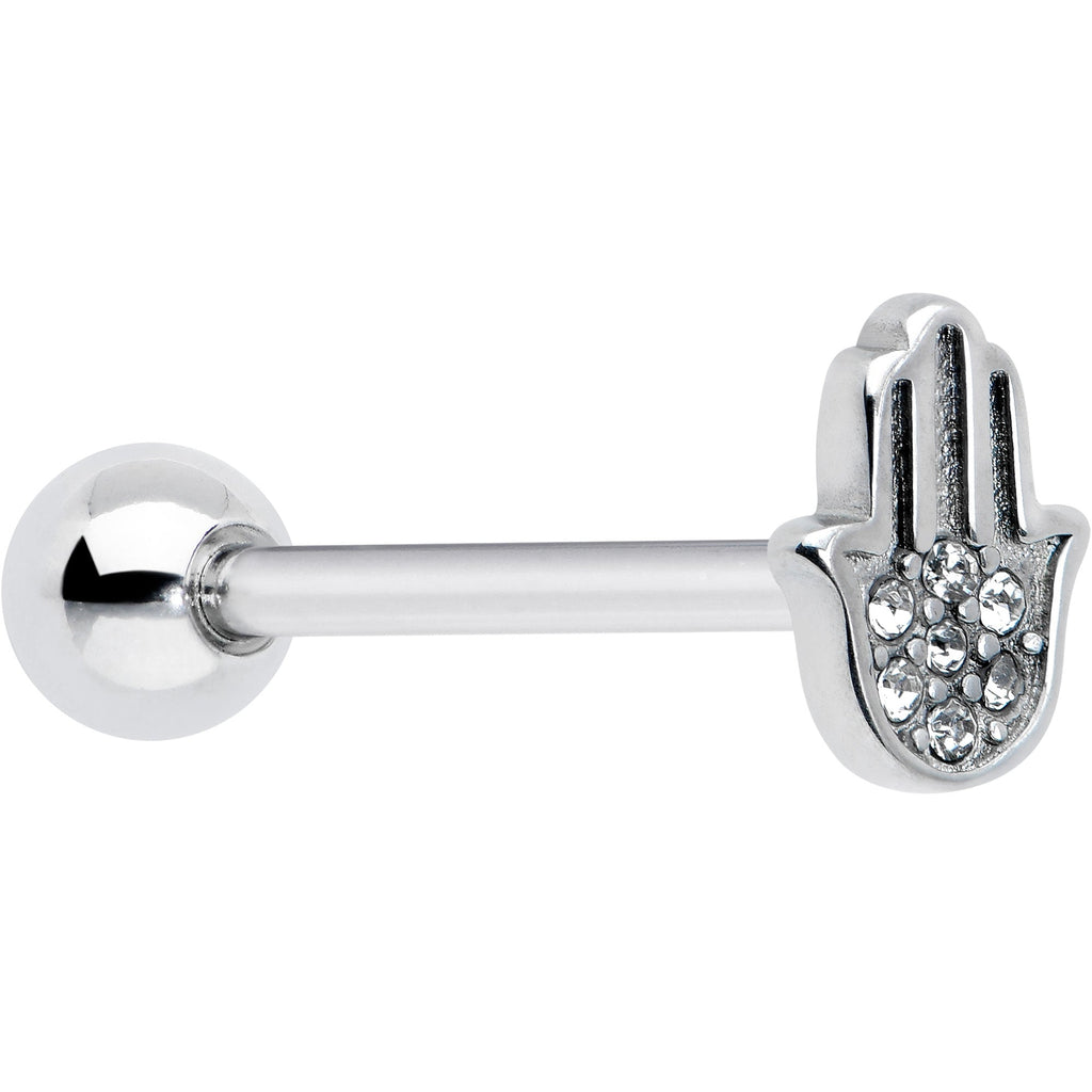 BodyCandy Clear CZ Gem Understated Hamsa Hand Barbell Tongue Ring — main product shot