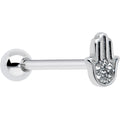 BodyCandy Clear CZ Gem Understated Hamsa Hand Barbell Tongue Ring — main product shot