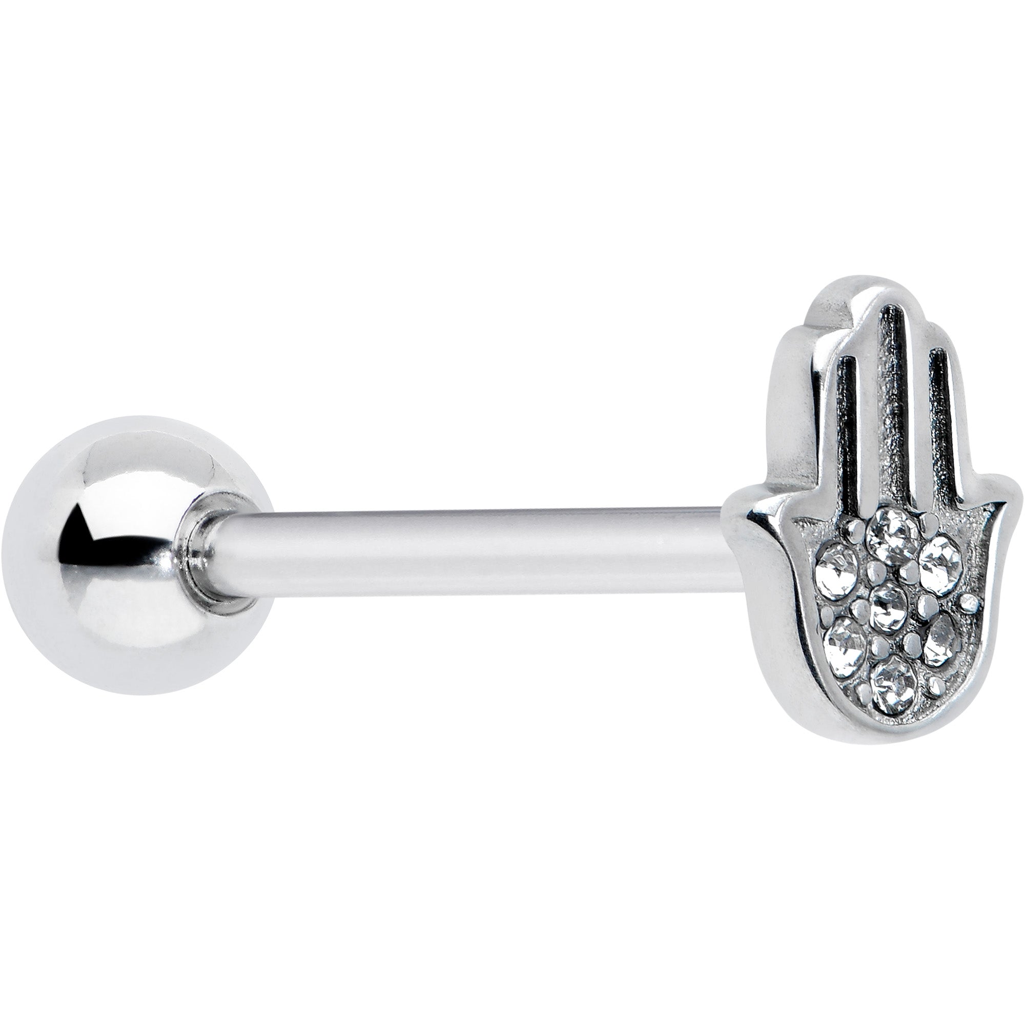 BodyCandy Clear CZ Gem Understated Hamsa Hand Barbell Tongue Ring — main product shot