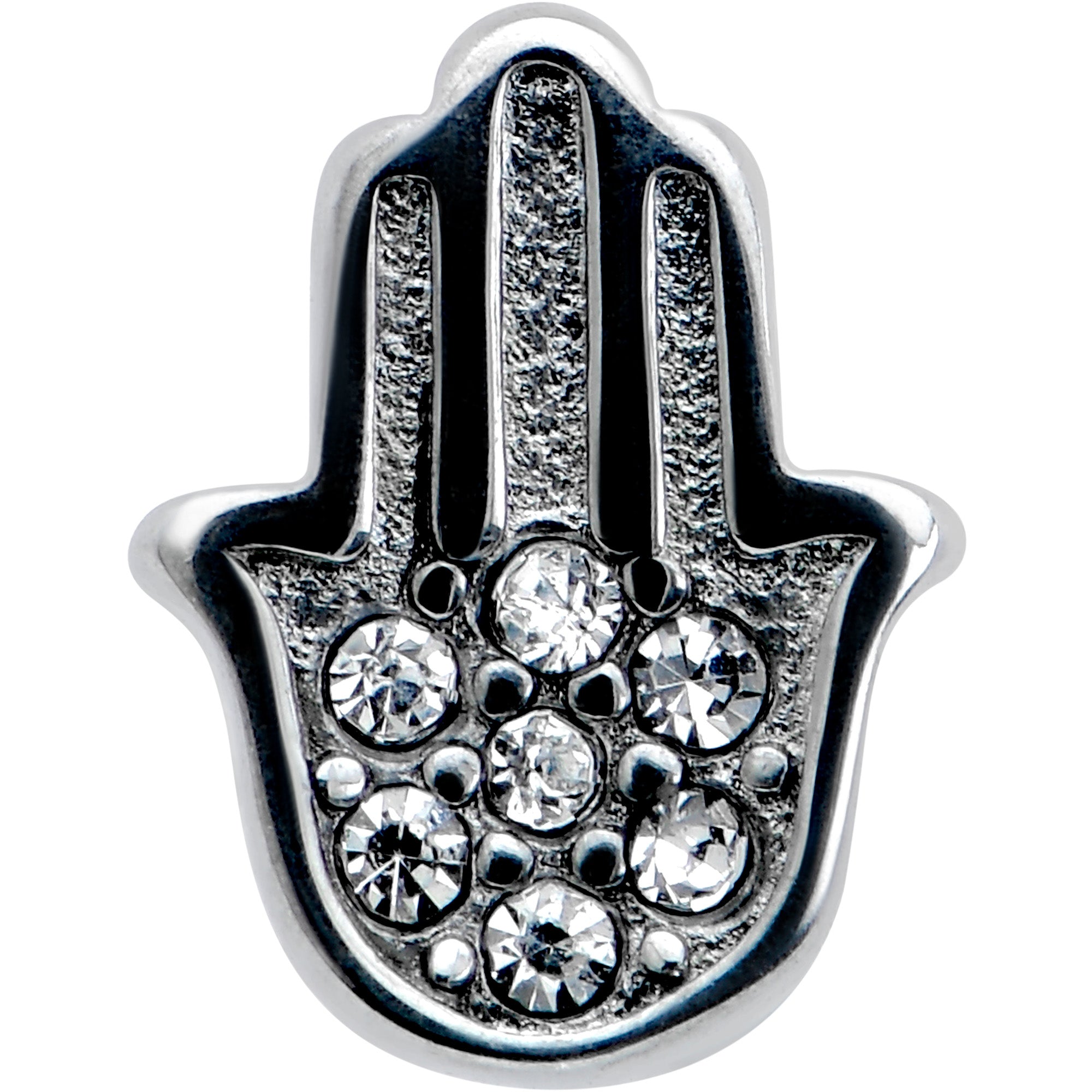 BodyCandy Clear CZ Gem Understated Hamsa Hand Barbell Tongue Ring — detail close-up