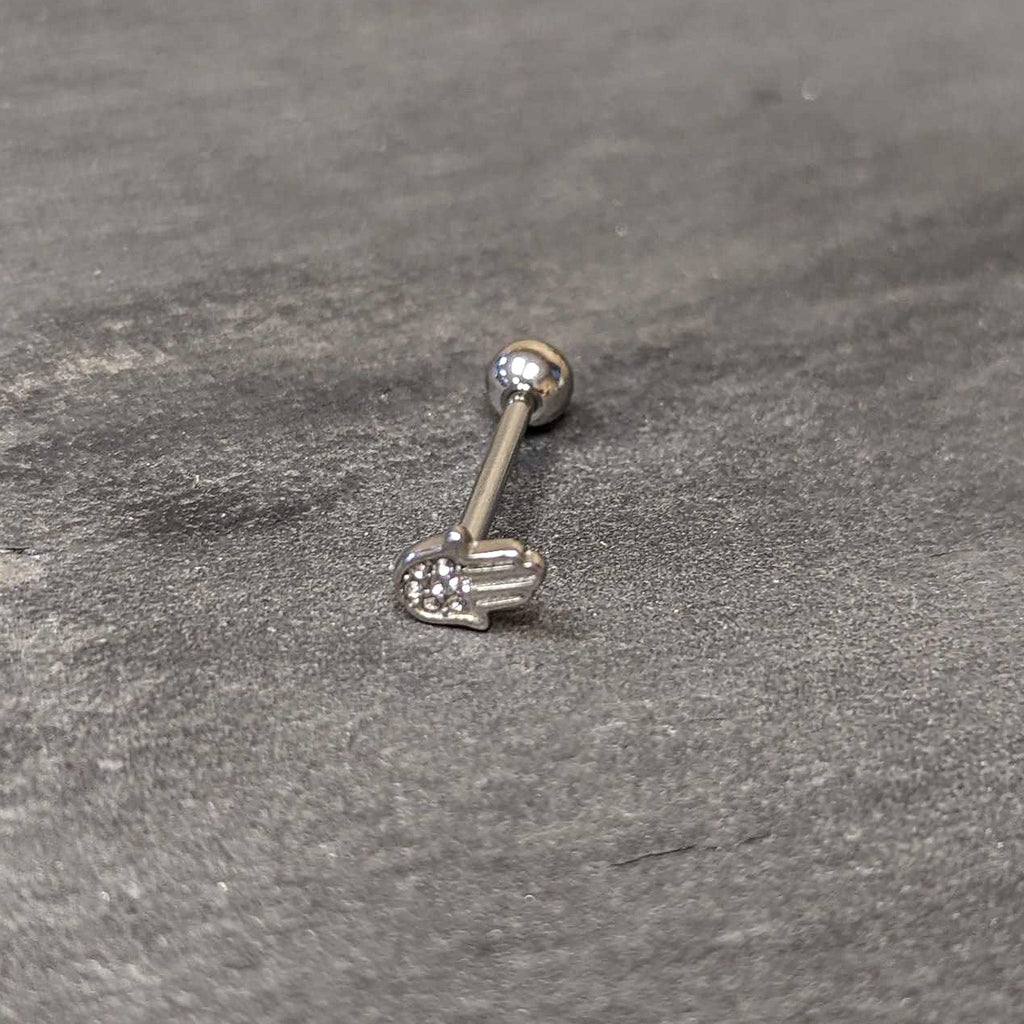 BodyCandy Clear CZ Gem Understated Hamsa Hand Barbell Tongue Ring — alternative angle