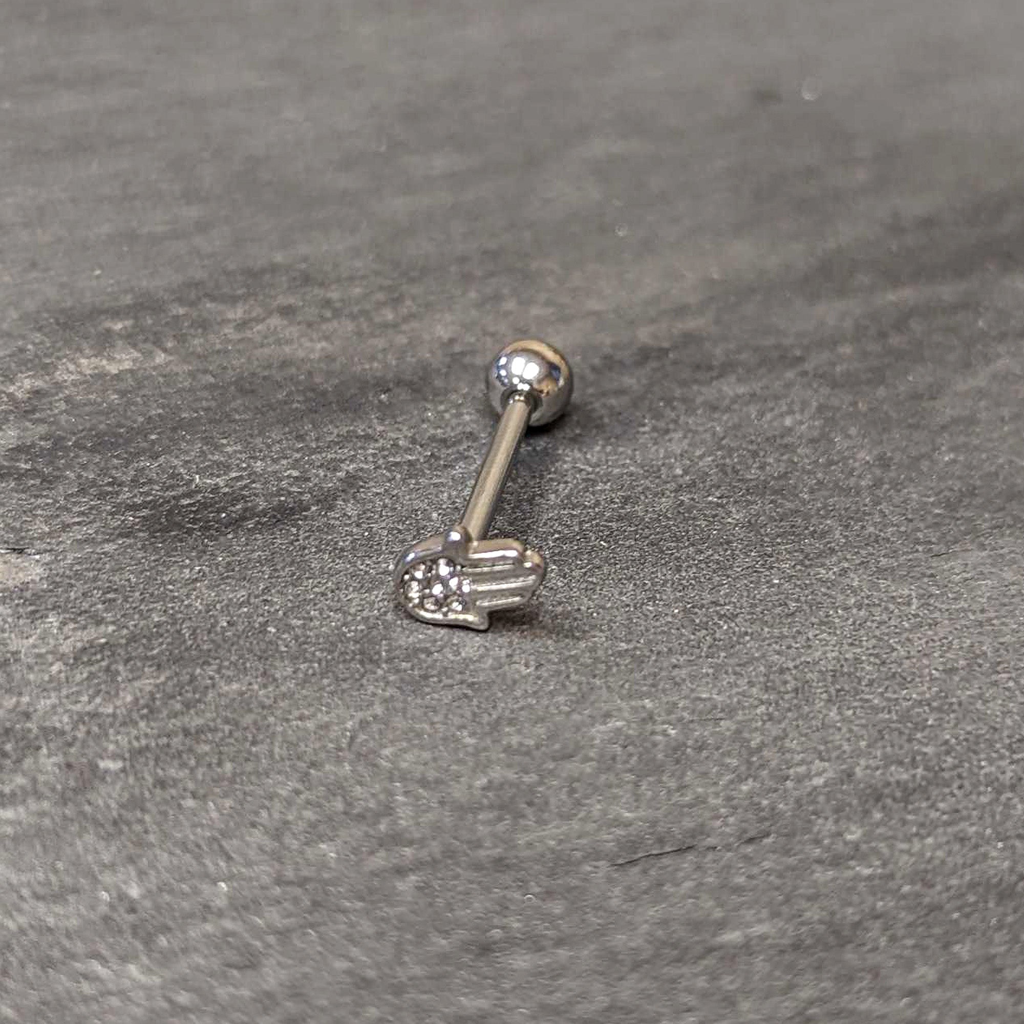 BodyCandy Clear CZ Gem Understated Hamsa Hand Barbell Tongue Ring — alternative angle
