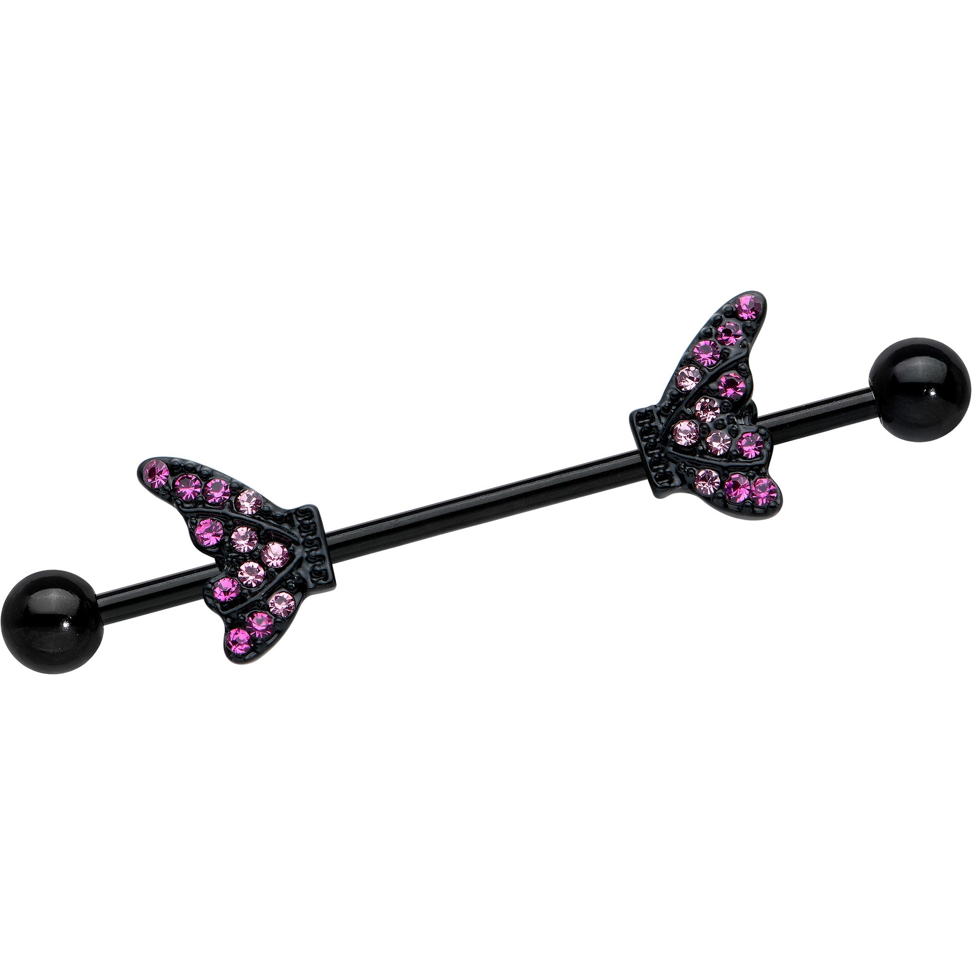 BodyCandy 14G Pink Gem Black Moveable Wing Butterfly Industrial Barbell 38mm — main product shot