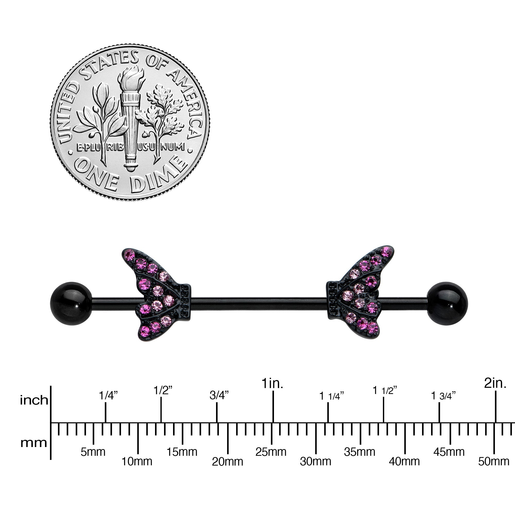 BodyCandy 14G Pink Gem Black Moveable Wing Butterfly Industrial Barbell 38mm — lifestyle context