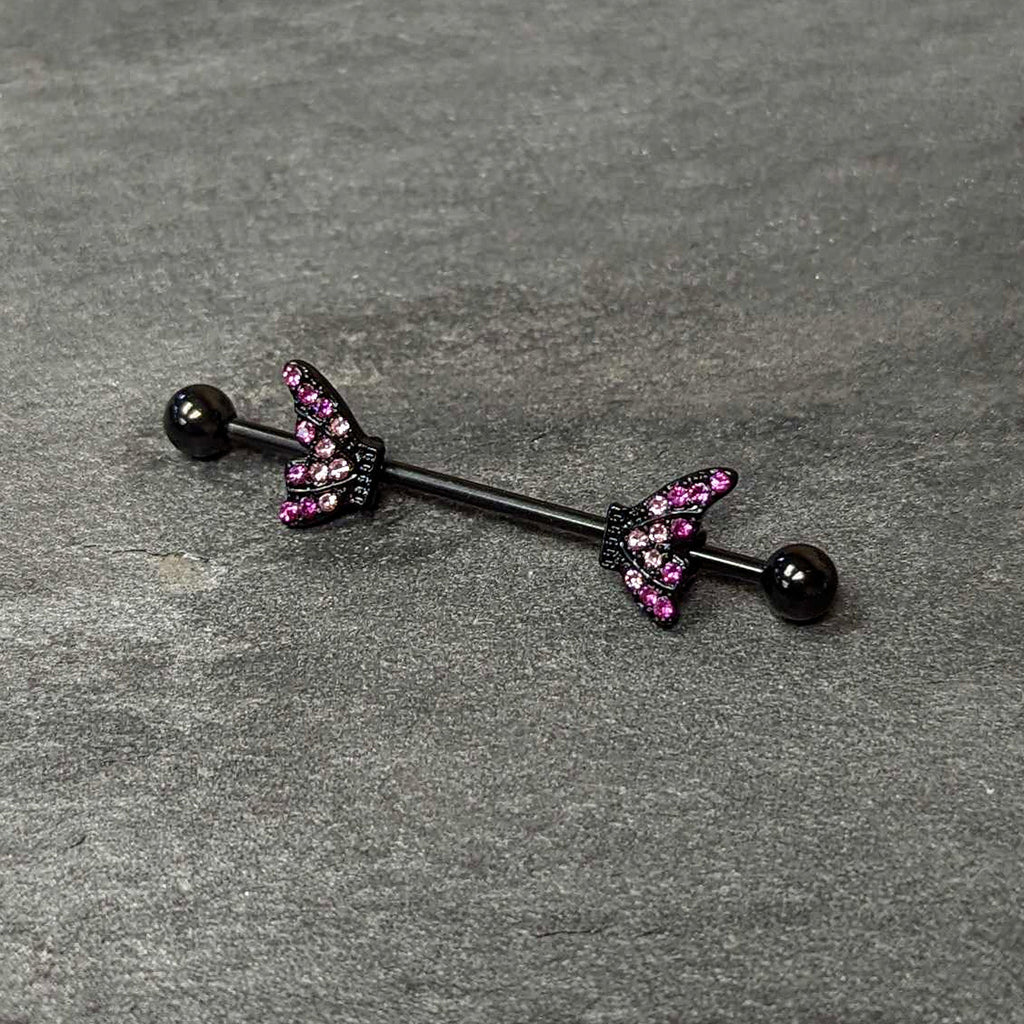 BodyCandy 14G Pink Gem Black Moveable Wing Butterfly Industrial Barbell 38mm — side view