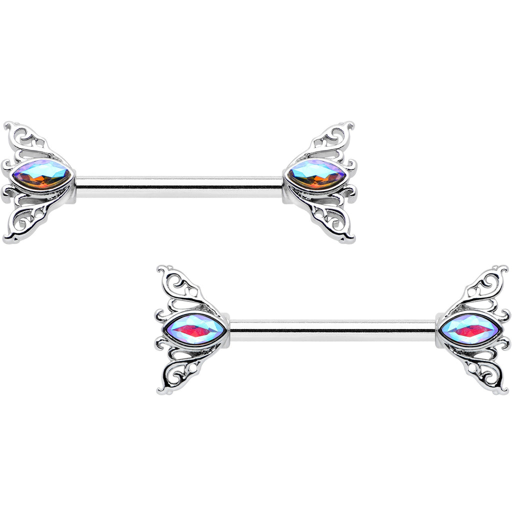 BodyCandy 14G 9/16 Aurora Gem Deco Waves Barbell Nipple Ring Set — main product shot