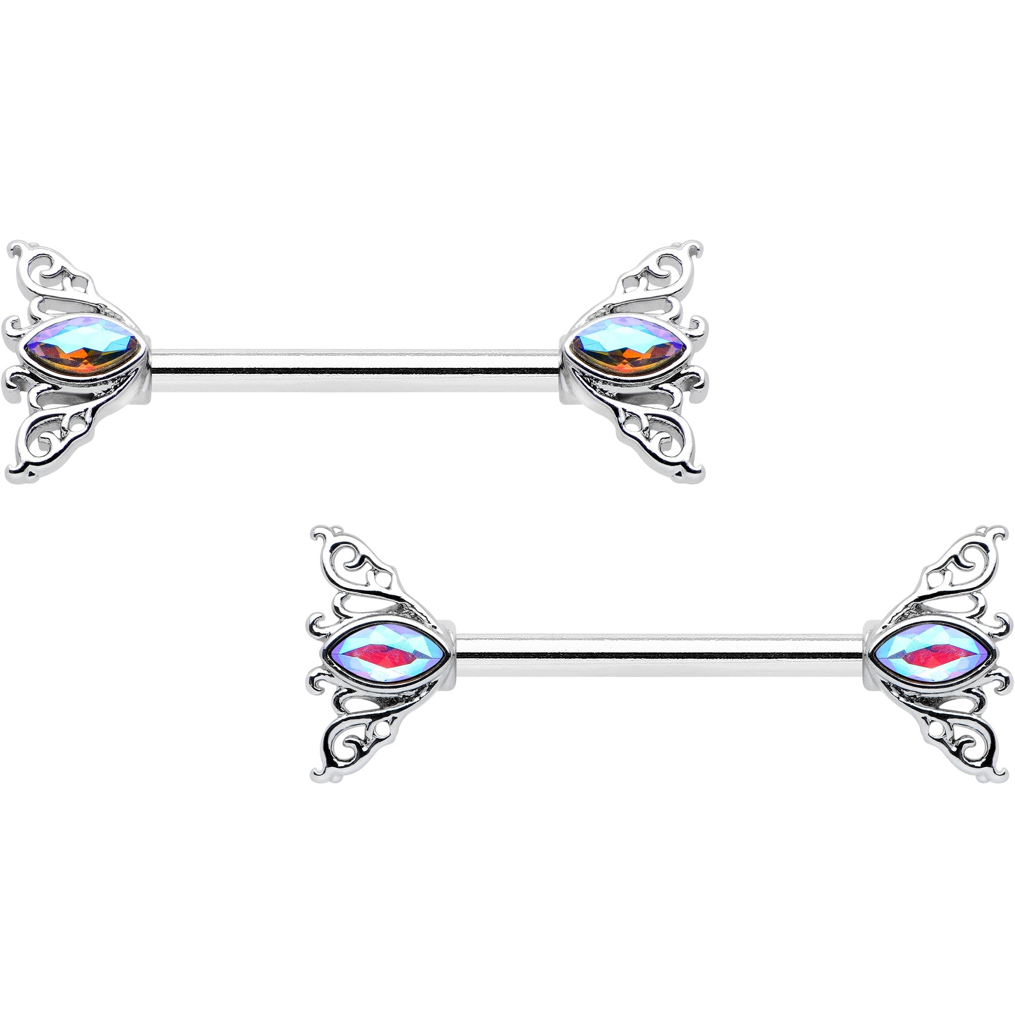 BodyCandy 14G 9/16 Aurora Gem Deco Waves Barbell Nipple Ring Set — main product shot