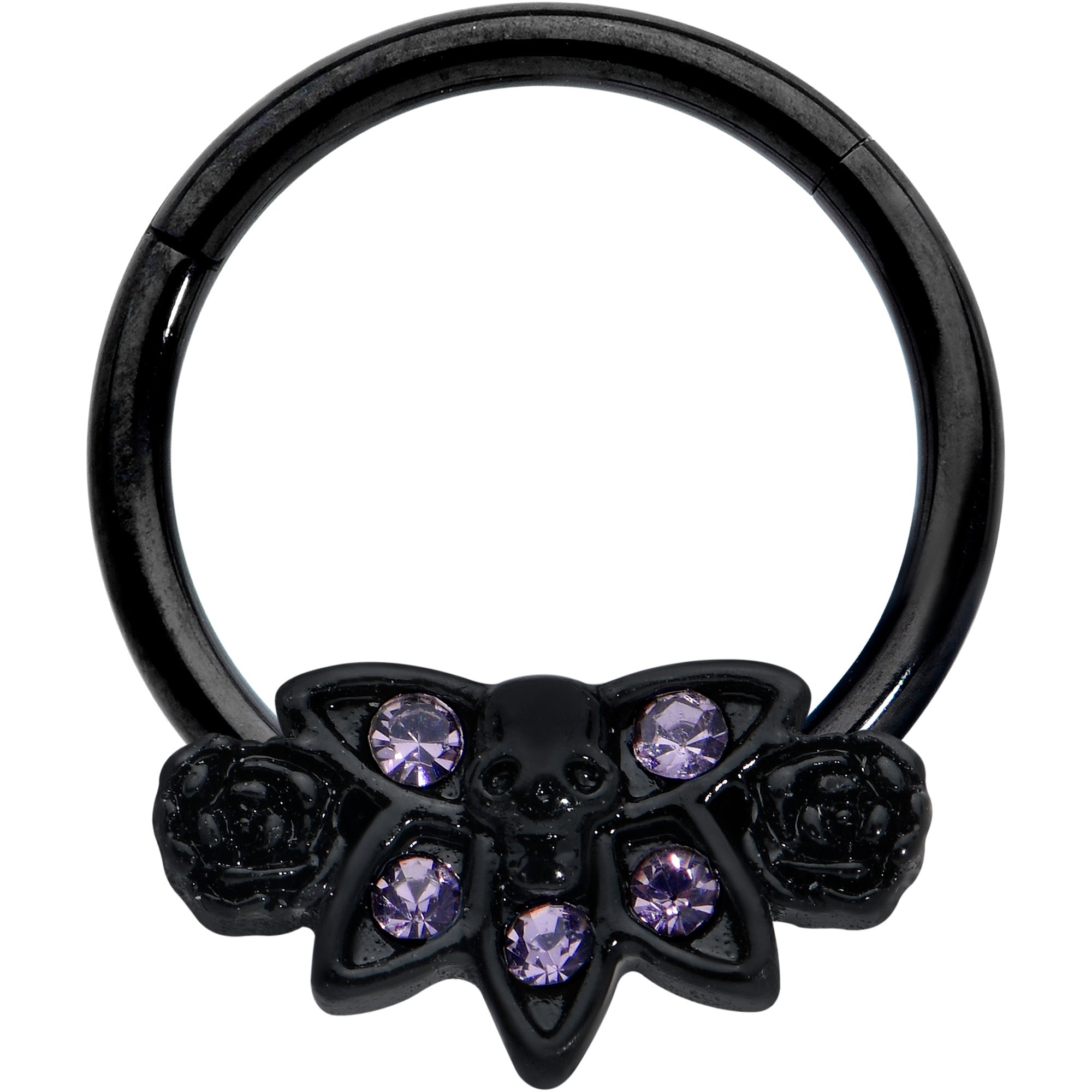 BodyCandy 16G 3/8 Purple Gem Black Skull Blossom Hinged Segment Ring — main product shot