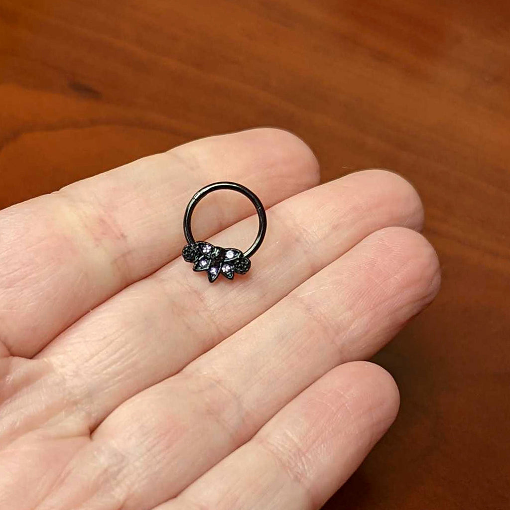 BodyCandy 16G 3/8 Purple Gem Black Skull Blossom Hinged Segment Ring — side view