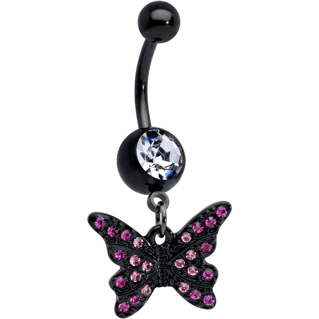 BodyCandy Clear Pink Gem Black Midnight Butterfly Dangle Belly Ring — main product shot
