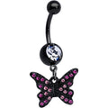 BodyCandy Clear Pink Gem Black Midnight Butterfly Dangle Belly Ring — main product shot