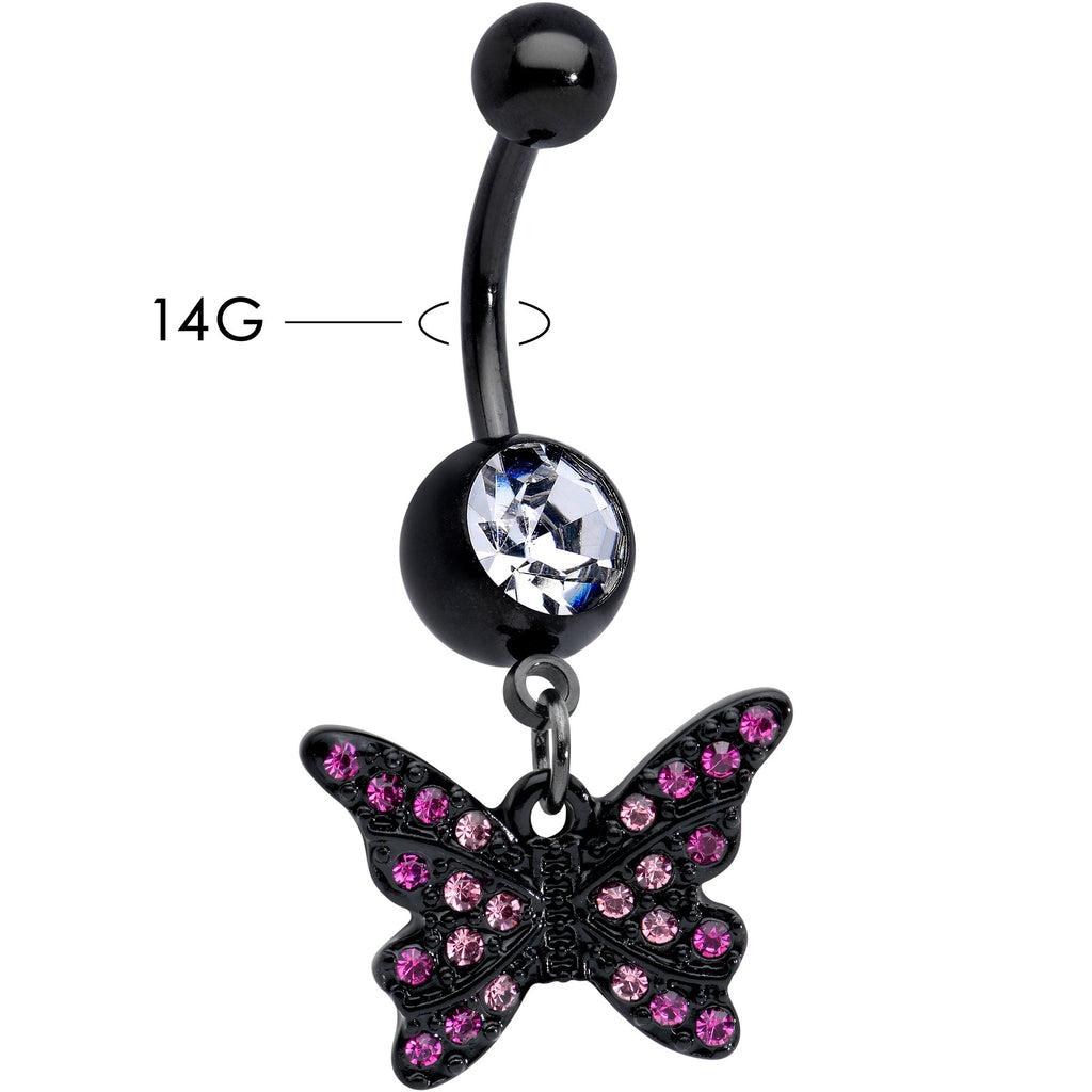 BodyCandy Clear Pink Gem Black Midnight Butterfly Dangle Belly Ring — lifestyle context
