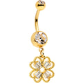 BodyCandy Clear Gem Gold Tone Elegant Textured Shamrock Dangle Belly Ring — main product shot
