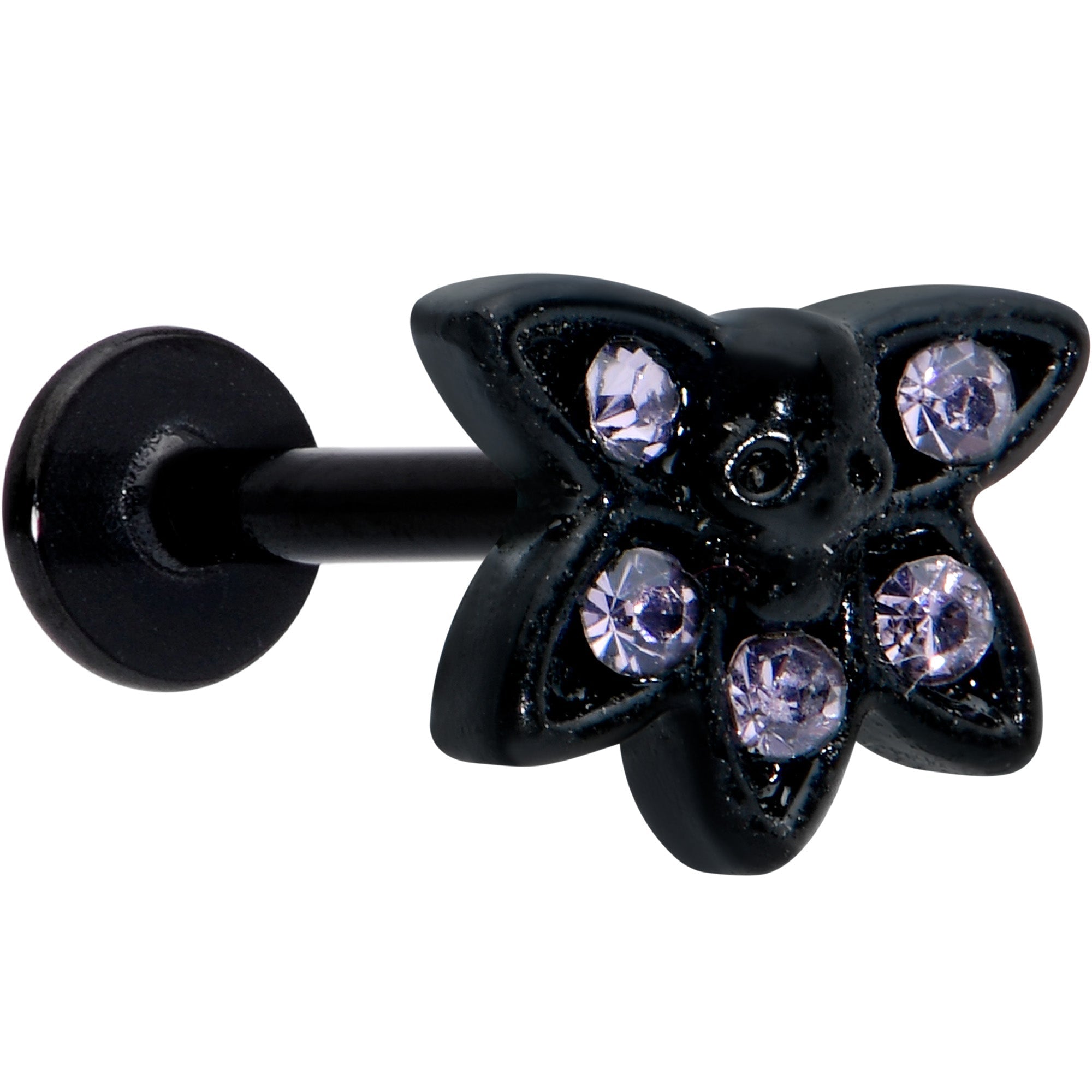 BodyCandy 16G 5/16 Purple Gem Black Skull Blossom Labret Monroe Tragus — main product shot