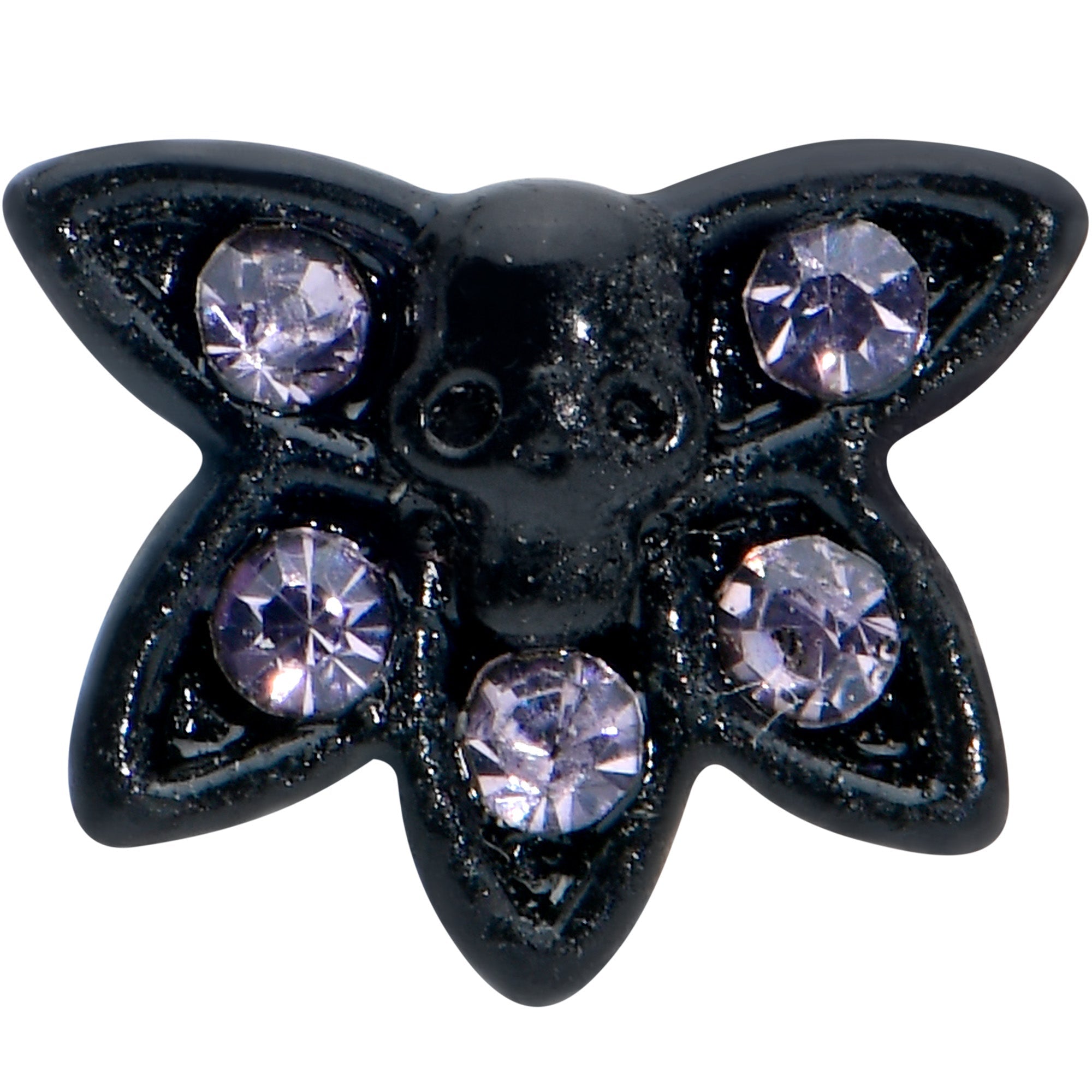 BodyCandy 16G 5/16 Purple Gem Black Skull Blossom Labret Monroe Tragus — detail close-up