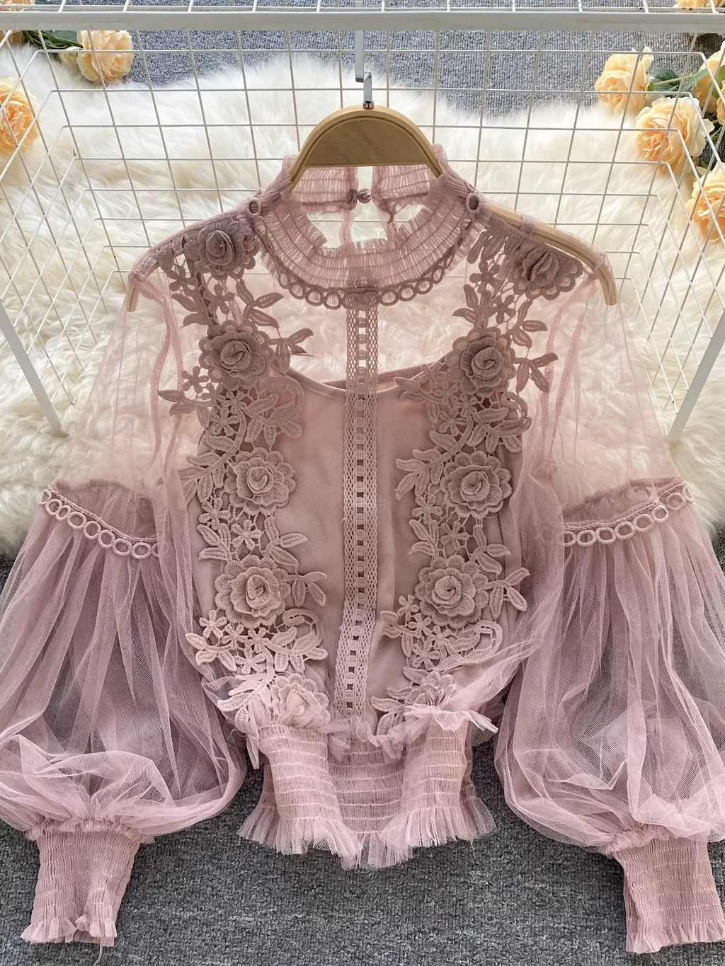Floral Lace Blouse & Cami Set