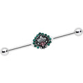 BodyCandy 14G Pink Green Gem Stylized Leaf Industrial Barbell 38mm — main product shot