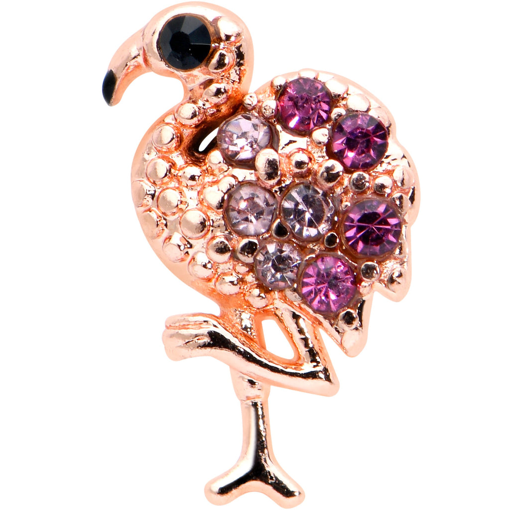 BodyCandy 16G 1/4 Pink Gem Rose Gold Hue Fashion Flamingo Cartilage Tragus — detail close-up