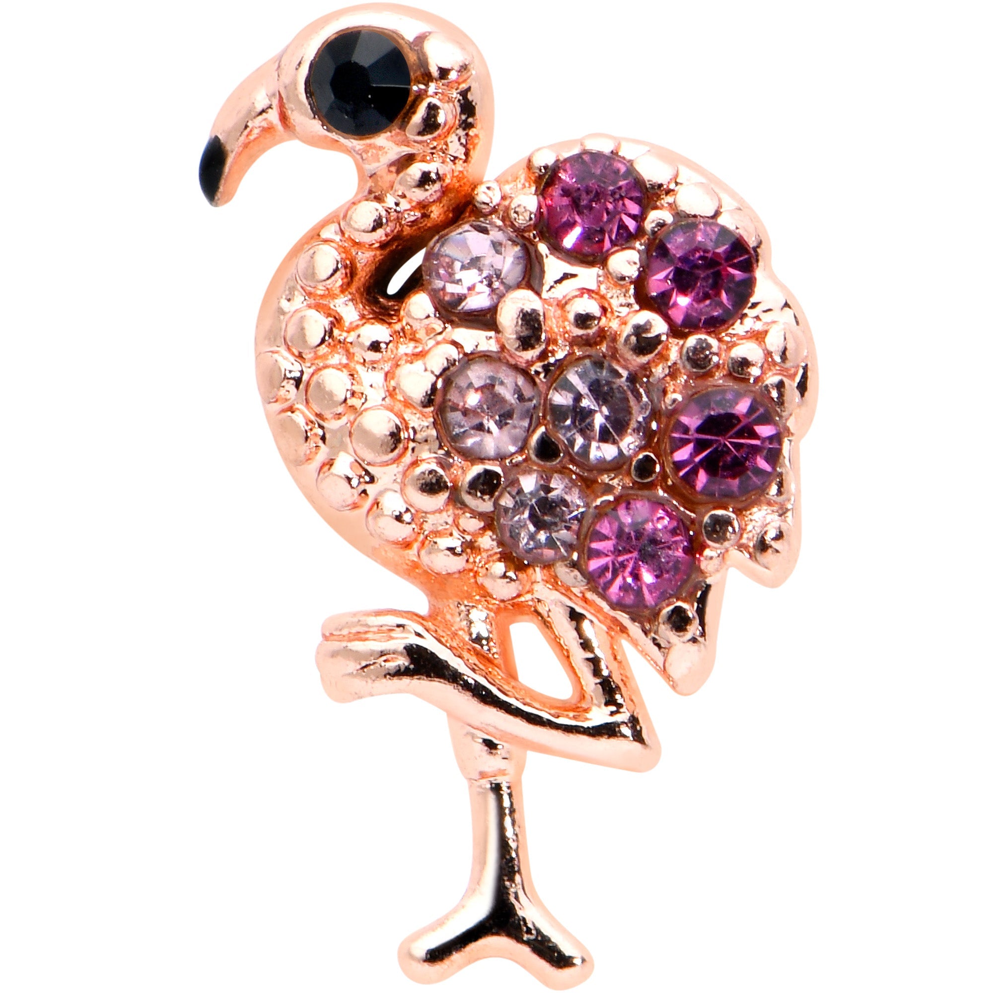BodyCandy 16G 1/4 Pink Gem Rose Gold Hue Fashion Flamingo Cartilage Tragus — detail close-up