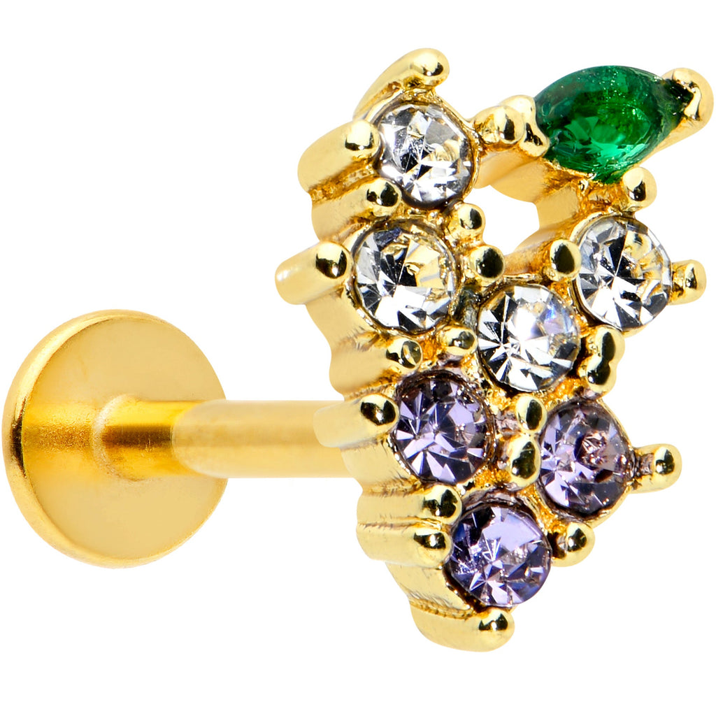 BodyCandy 16G 5/16 Clear CZ Gem Gold Tone Bunch Grapes Labret Monroe Tragus — main product shot