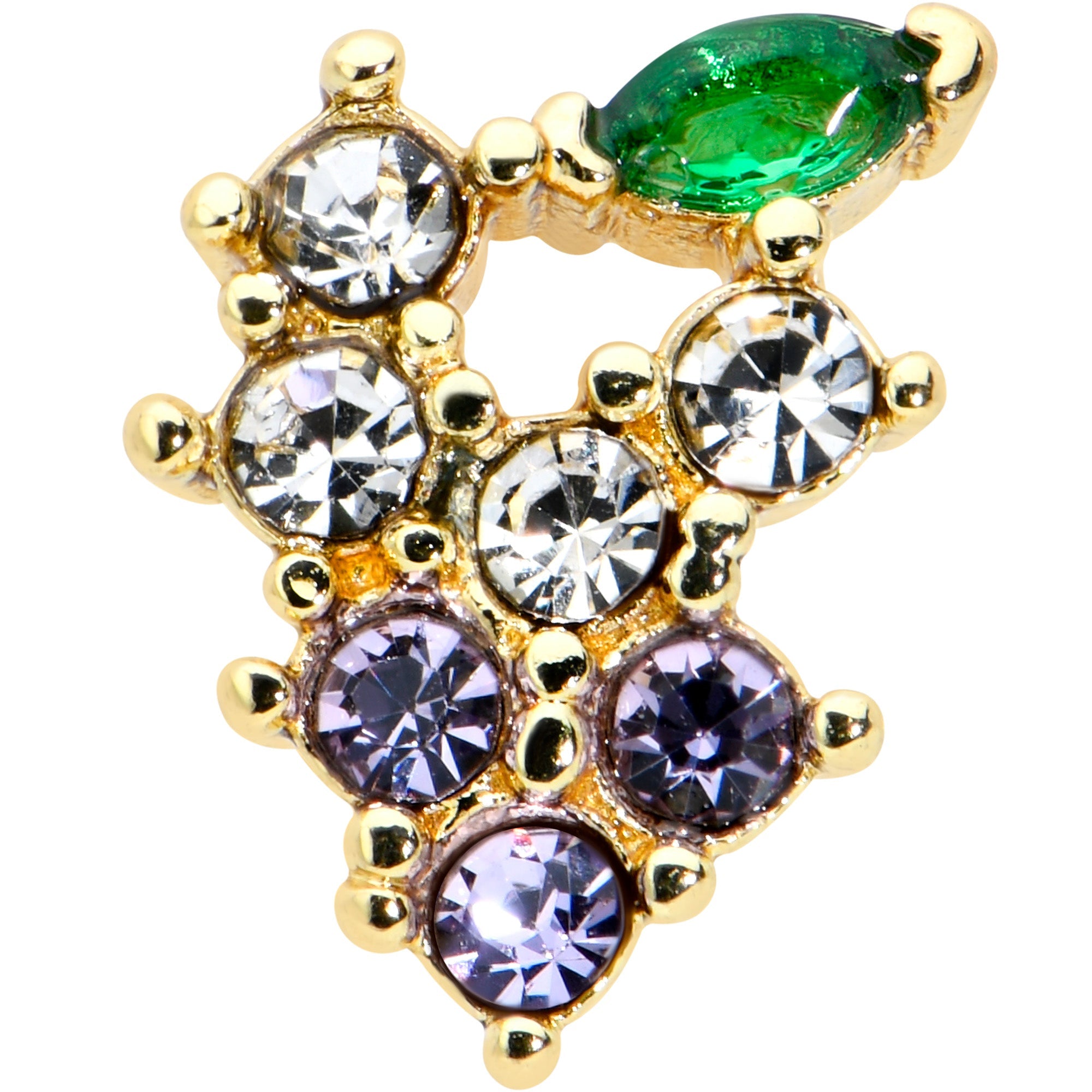 BodyCandy 16G 5/16 Clear CZ Gem Gold Tone Bunch Grapes Labret Monroe Tragus — detail close-up