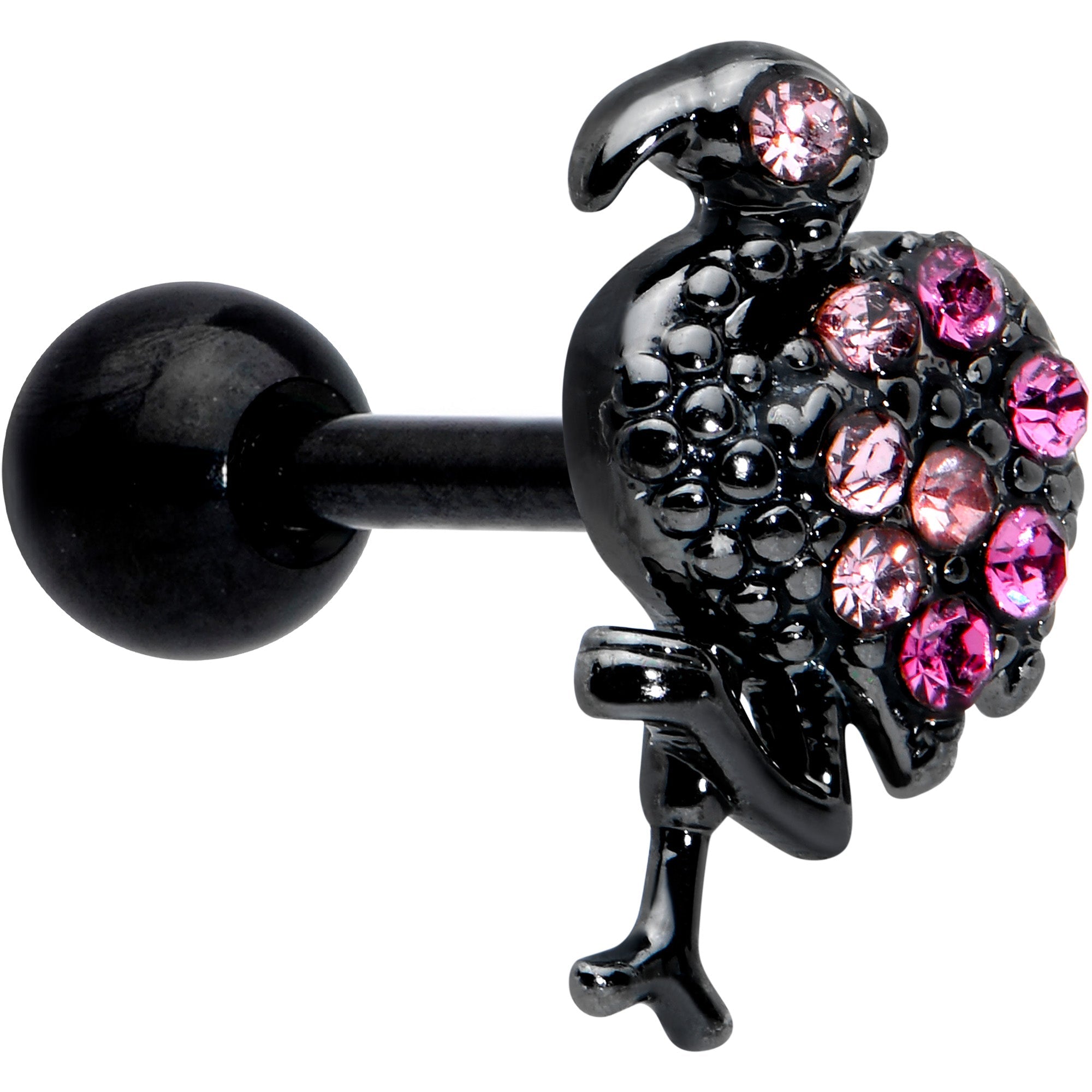 BodyCandy 16G 1/4 Pink Gem Black Fashion Flamingo Cartilage Tragus Earring — main product shot
