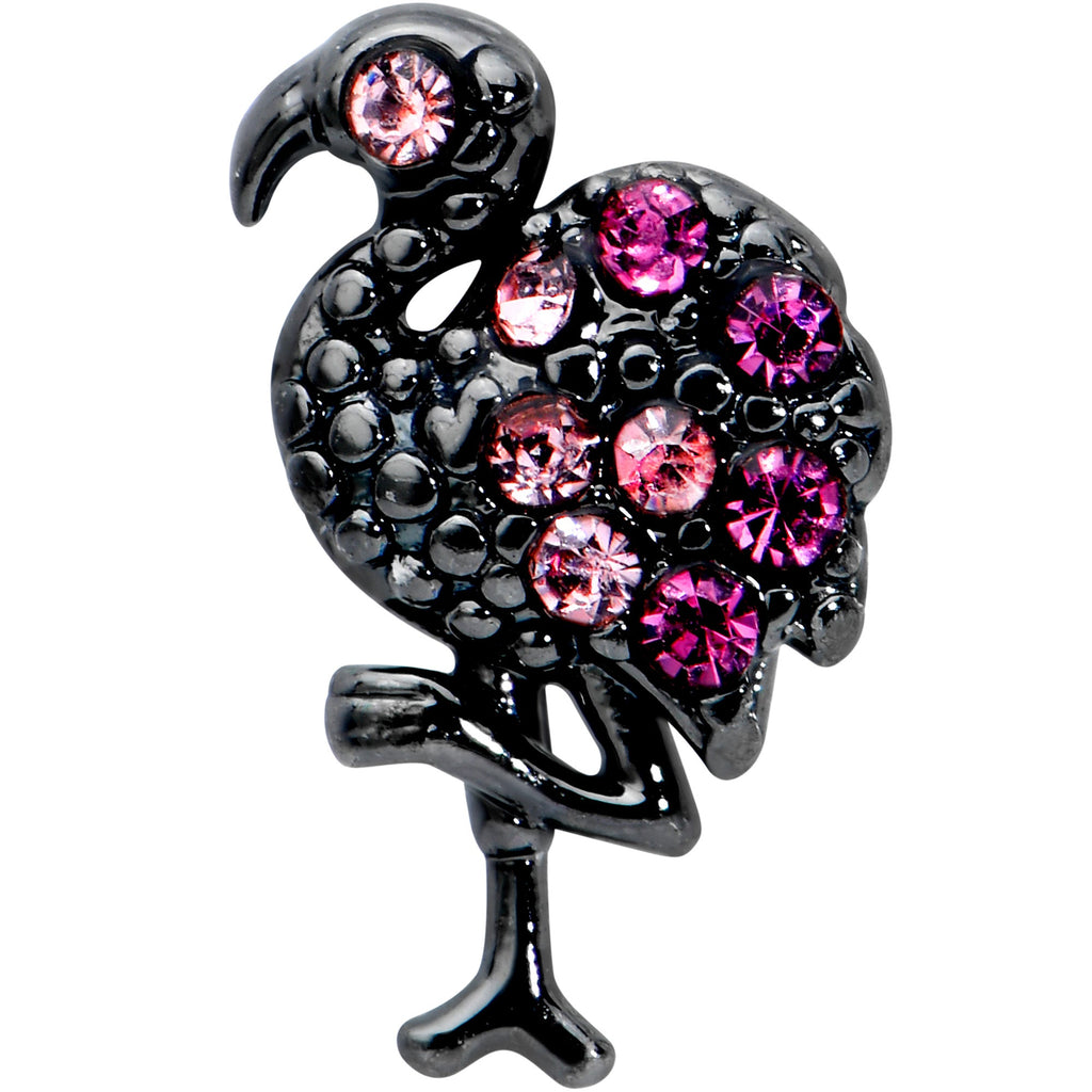 BodyCandy 16G 1/4 Pink Gem Black Fashion Flamingo Cartilage Tragus Earring — detail close-up