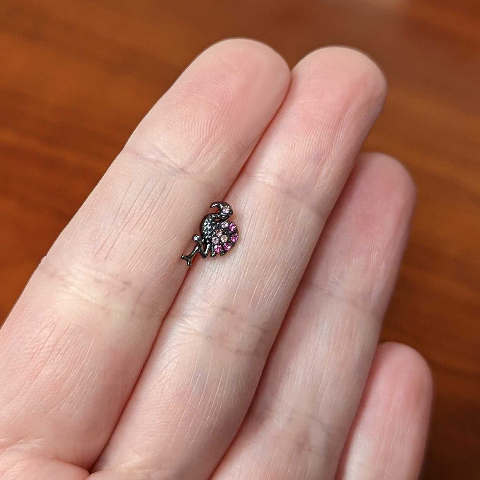 BodyCandy 16G 1/4 Pink Gem Black Fashion Flamingo Cartilage Tragus Earring — back view