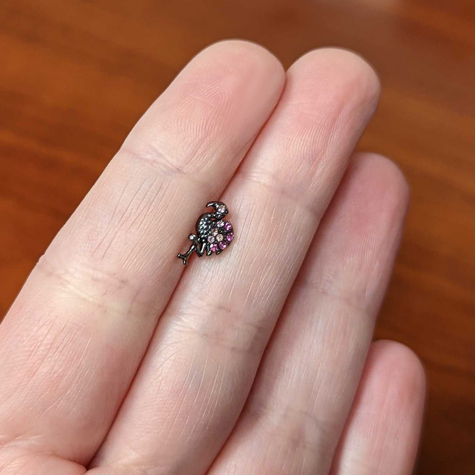 BodyCandy 16G 5/16 Pink Gem Black Fashion Flamingo Labret Monroe Tragus — back view