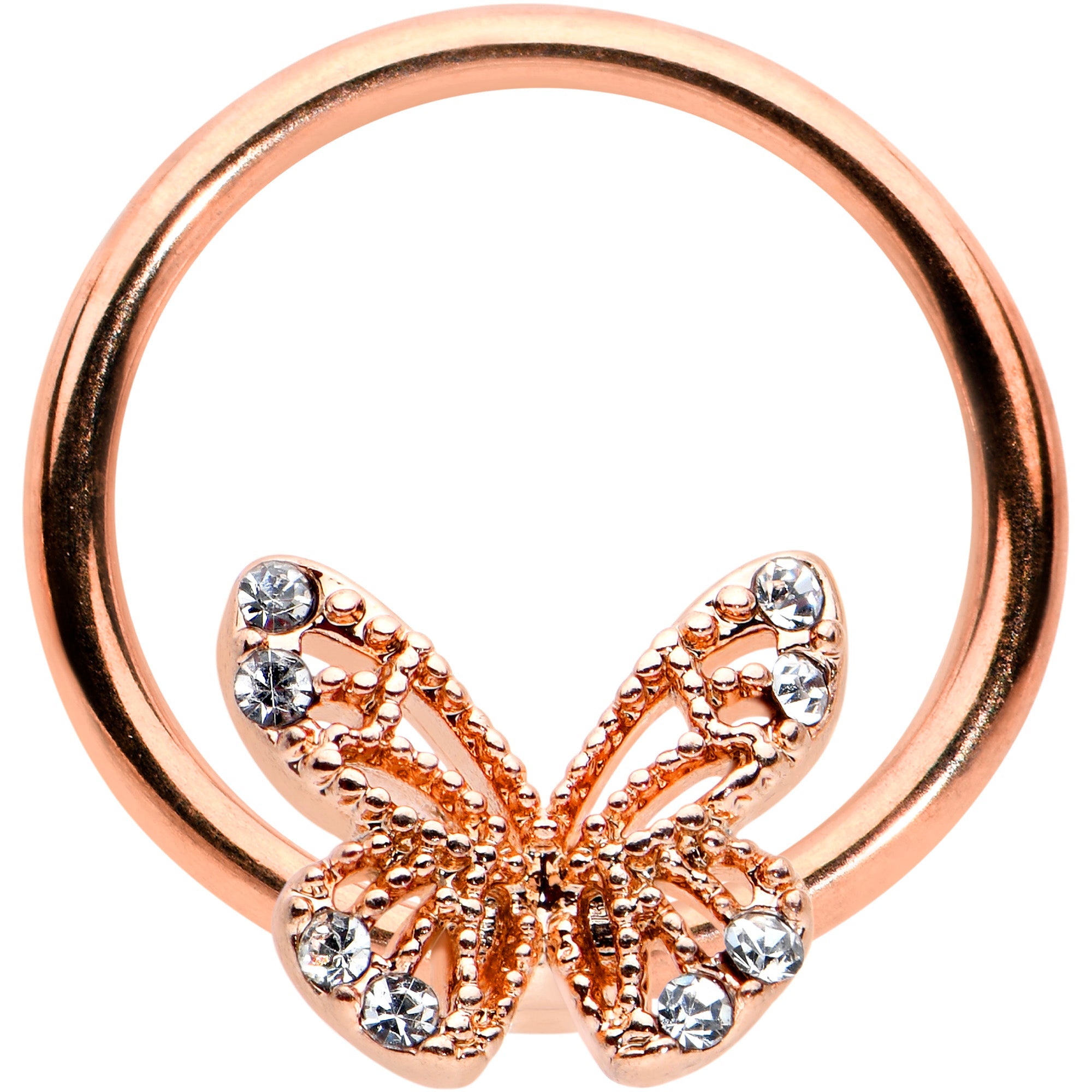 BodyCandy 16G 3/8 Clear Gem Rose Gold Tone Airy Butterfly BCR Captive Ring — main product shot