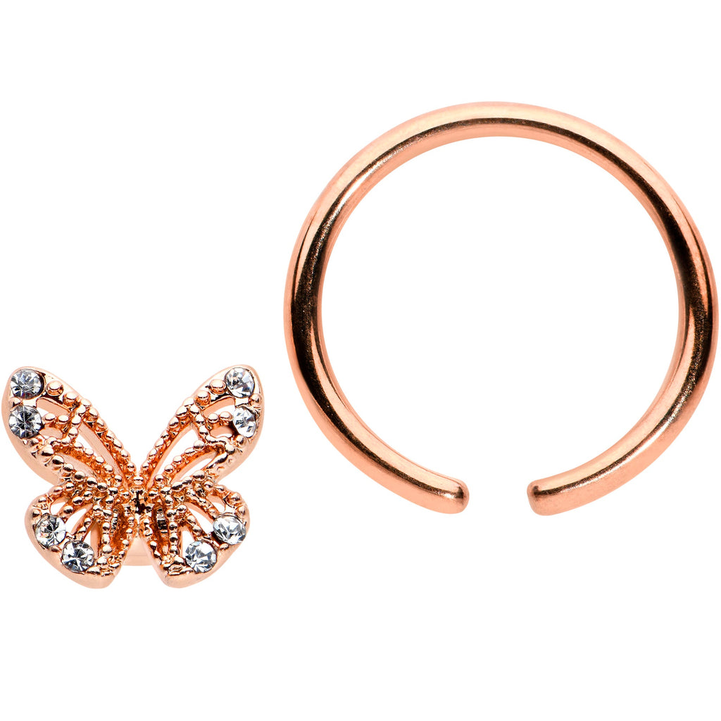 BodyCandy 16G 3/8 Clear Gem Rose Gold Tone Airy Butterfly BCR Captive Ring — detail close-up