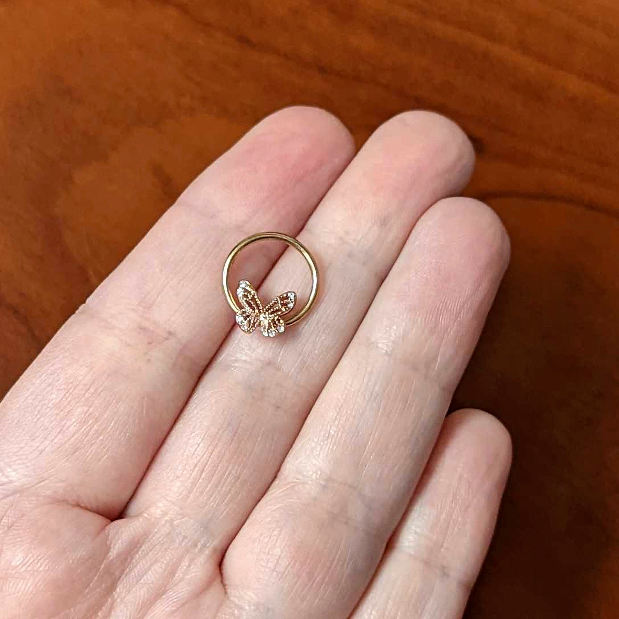 BodyCandy 16G 3/8 Clear Gem Rose Gold Tone Airy Butterfly BCR Captive Ring — side view