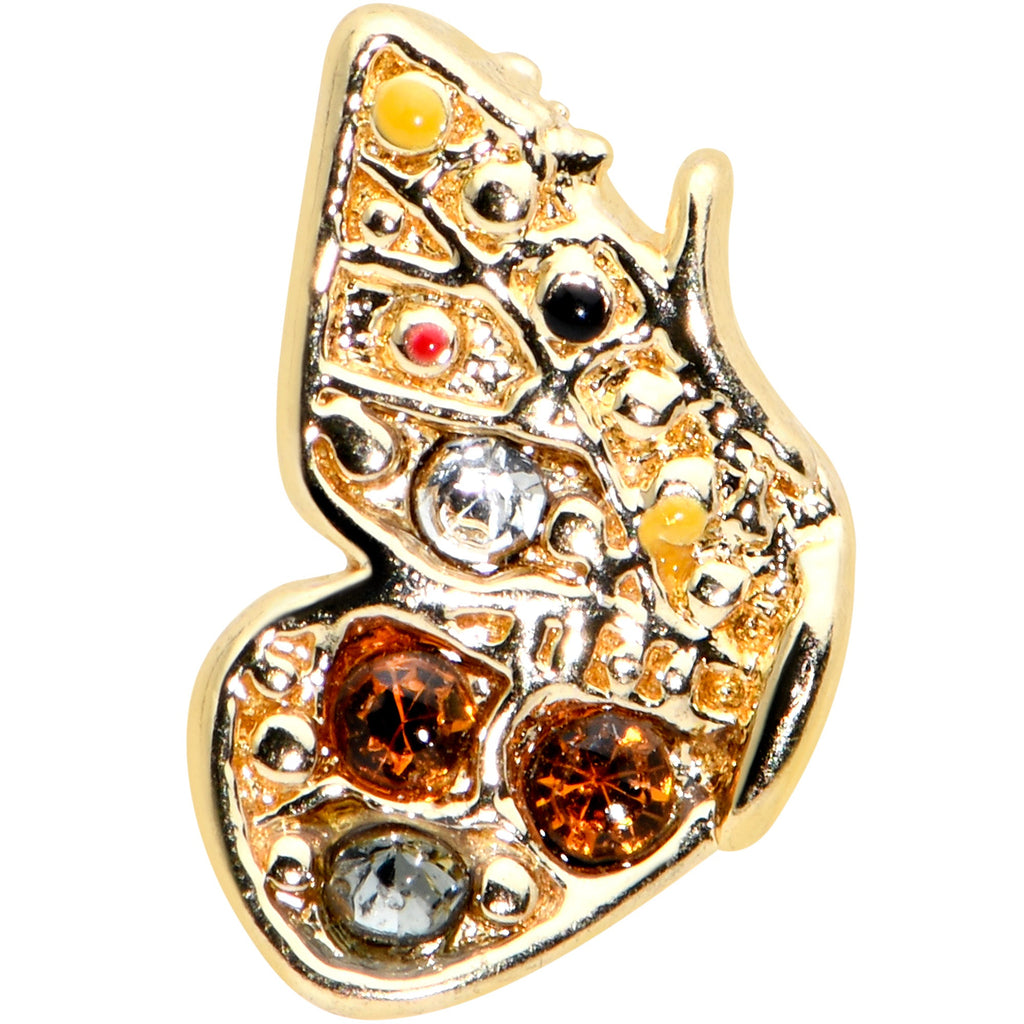 BodyCandy 16G 1/4 Orange Gem Gold Hue Baroque Butterfly Cartilage Tragus Earring — detail close-up