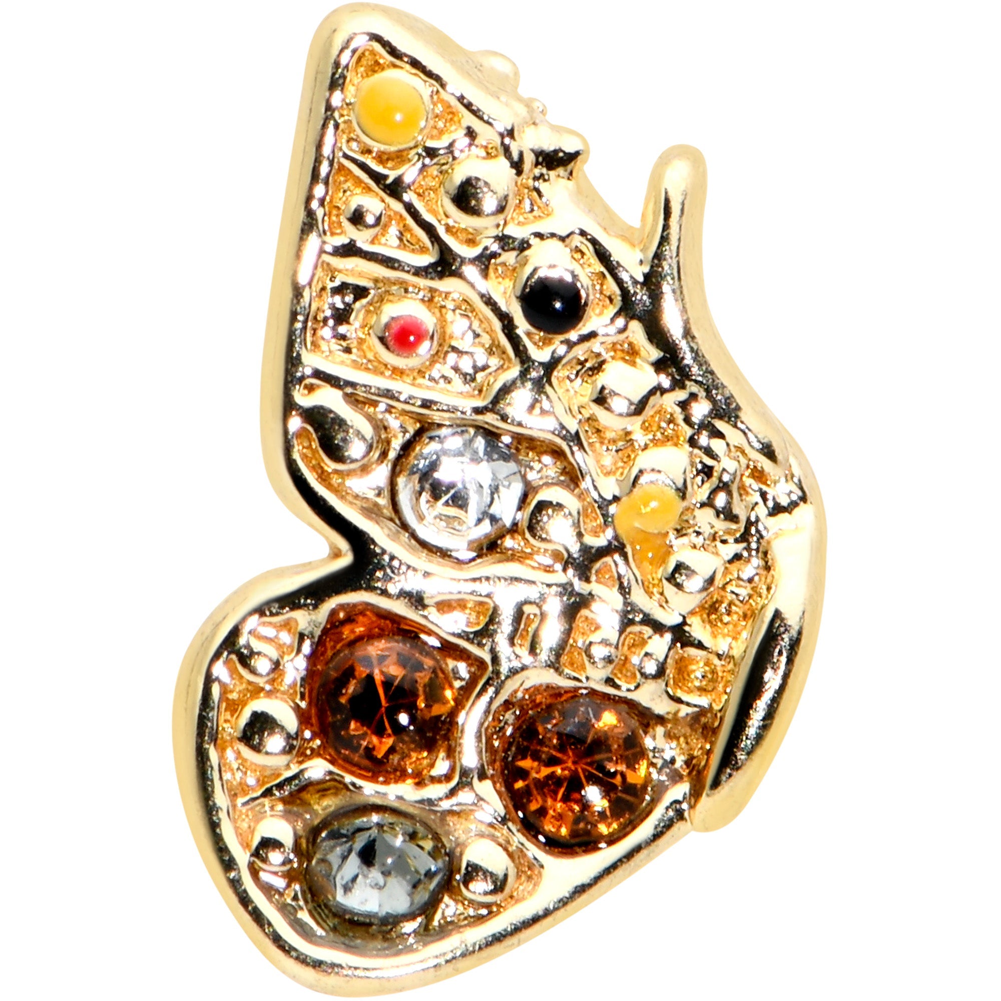 BodyCandy 16G 5/16 Orange Gem Gold Tone Baroque Butterfly Labret Monroe Tragus — detail close-up