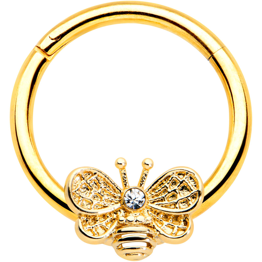 BodyCandy 16G 3/8 Clear Gem Gold Tone Beauty Bee Hinged Circular Ring — main product shot