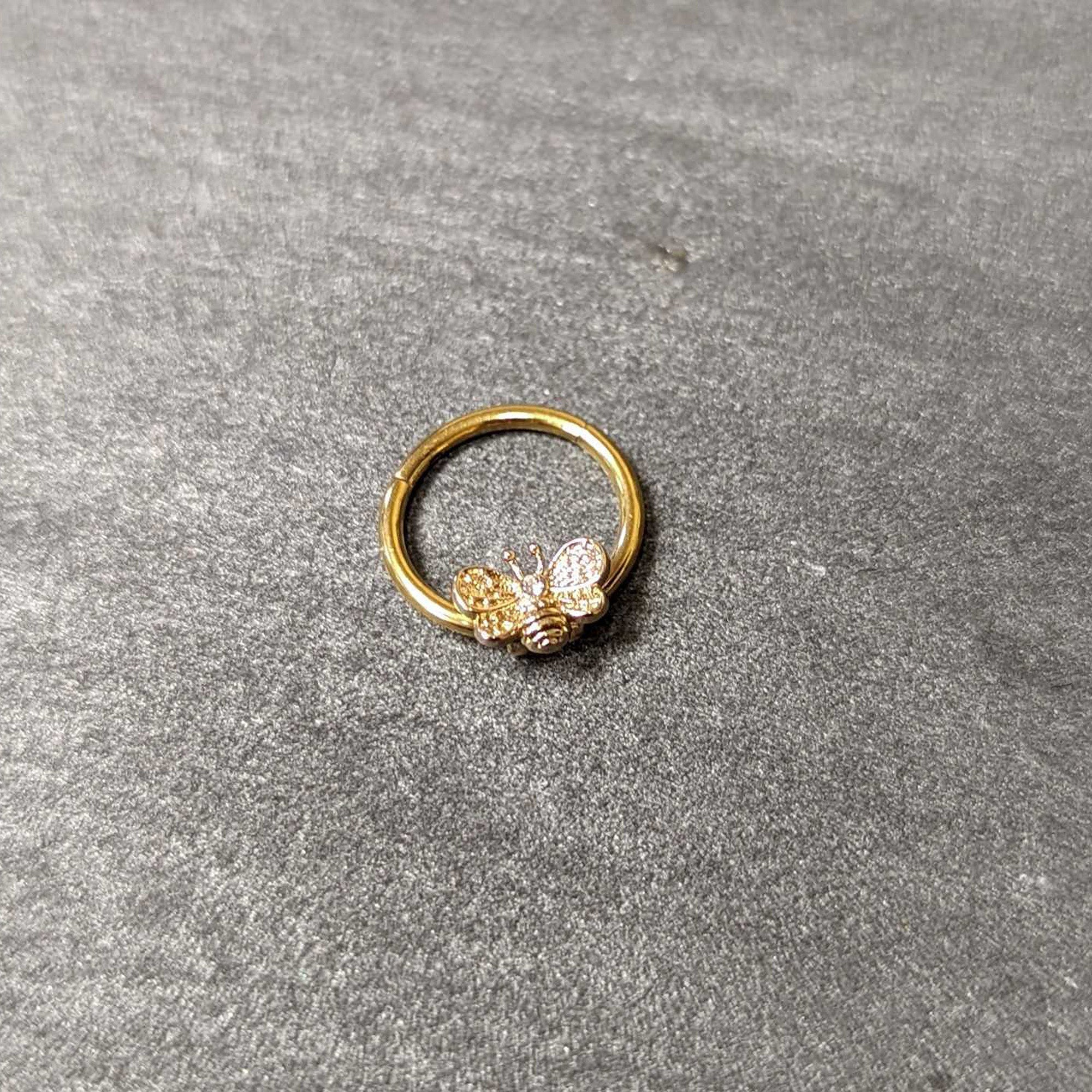 BodyCandy 16G 3/8 Clear Gem Gold Tone Beauty Bee Hinged Circular Ring — back view