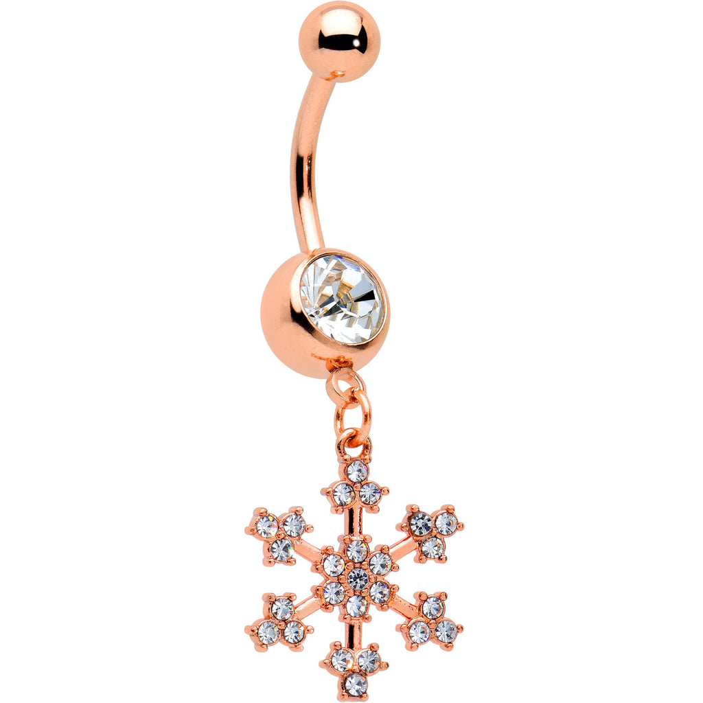 BodyCandy Clear Gem Rose Gold Tone Square Snowflake Holiday Dangle Belly Ring — main product shot