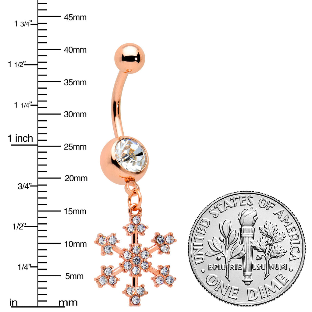 BodyCandy Clear Gem Rose Gold Tone Square Snowflake Holiday Dangle Belly Ring — lifestyle context