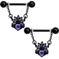 BodyCandy 14G 9/16 Purple Gem Black Skull Blossom Dangle Nipple Ring Set — main product shot