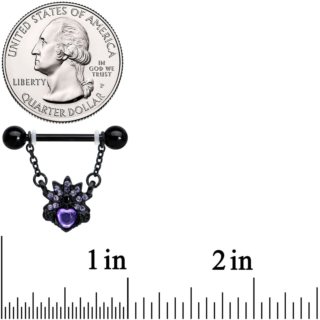 BodyCandy 14G 9/16 Purple Gem Black Skull Blossom Dangle Nipple Ring Set — lifestyle context
