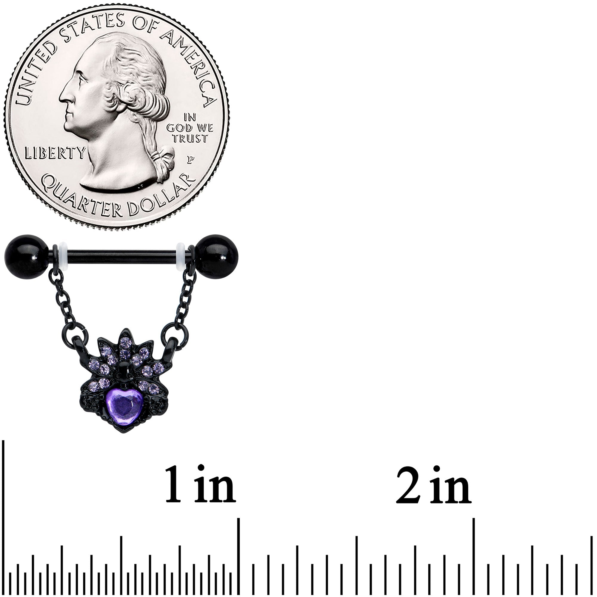 BodyCandy 14G 9/16 Purple Gem Black Skull Blossom Dangle Nipple Ring Set — lifestyle context