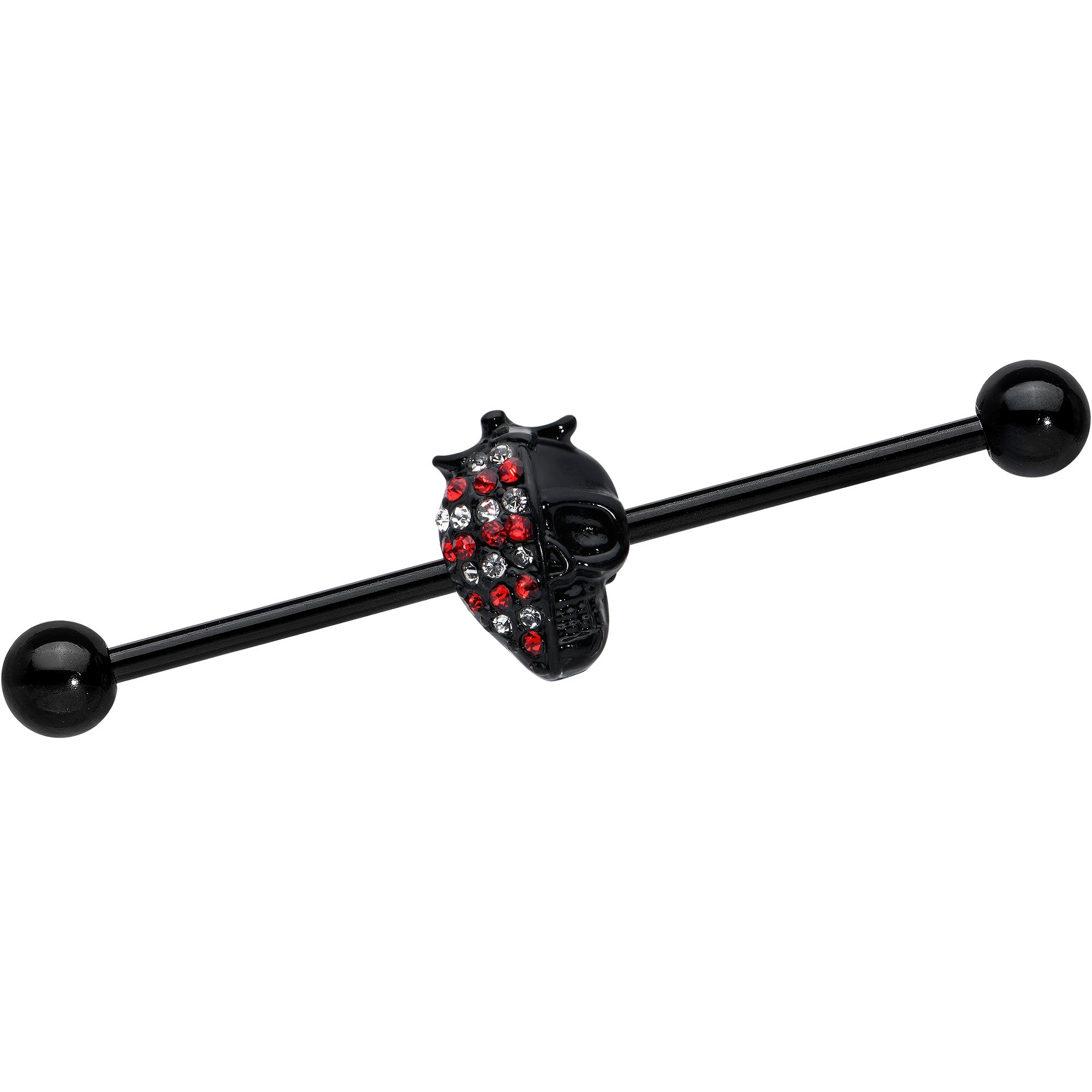 BodyCandy 14G Clear Red Gem Black Skull Halloween Industrial Barbell 38mm — main product shot