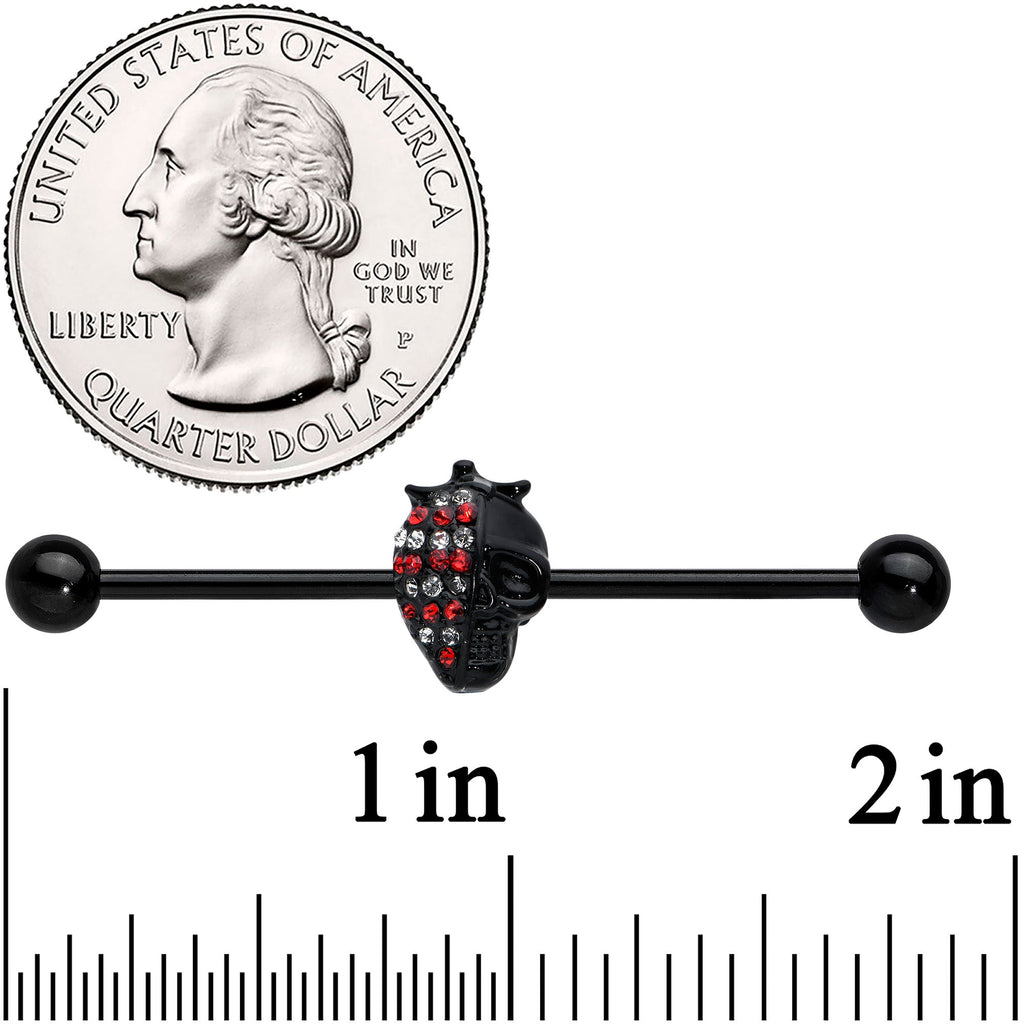 BodyCandy 14G Clear Red Gem Black Skull Halloween Industrial Barbell 38mm — detail close-up